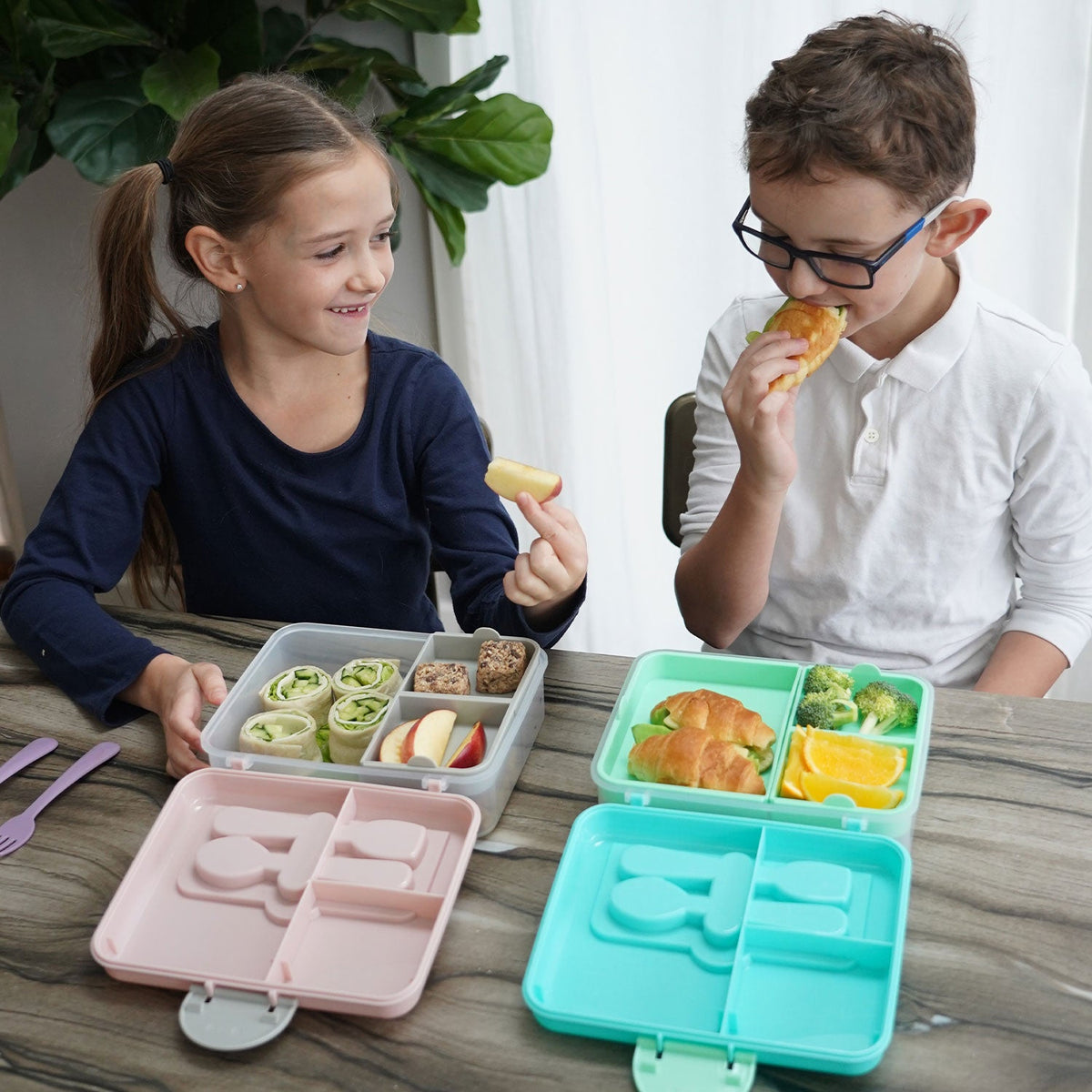 Melii 2 Tier Bento Box with 6 Compartments – Pink and Purple