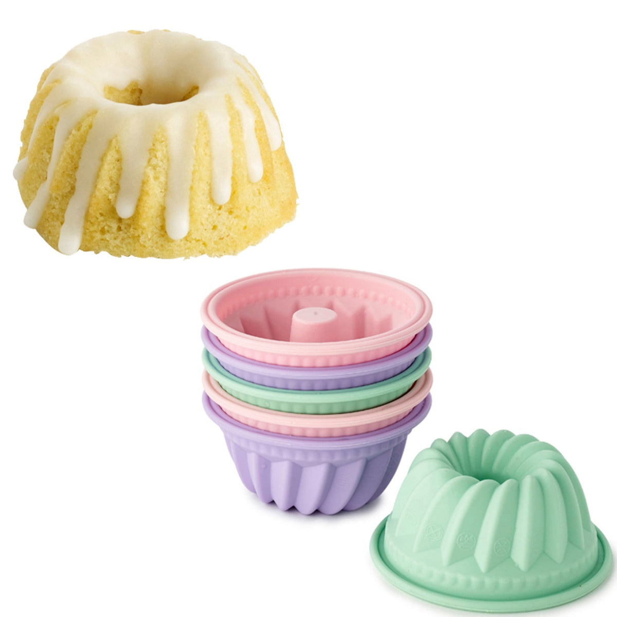 6 Individual Silicone Bund Cake or Jelly Moulds