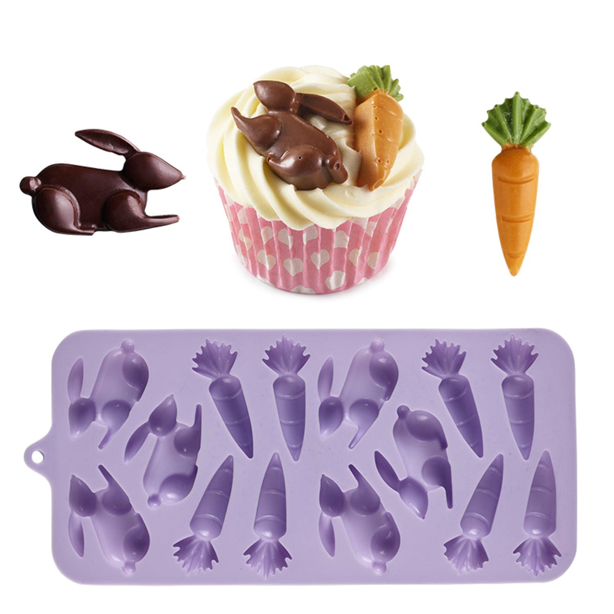 Silicone Easter Bunnies and Carrots Chocolate Mould
