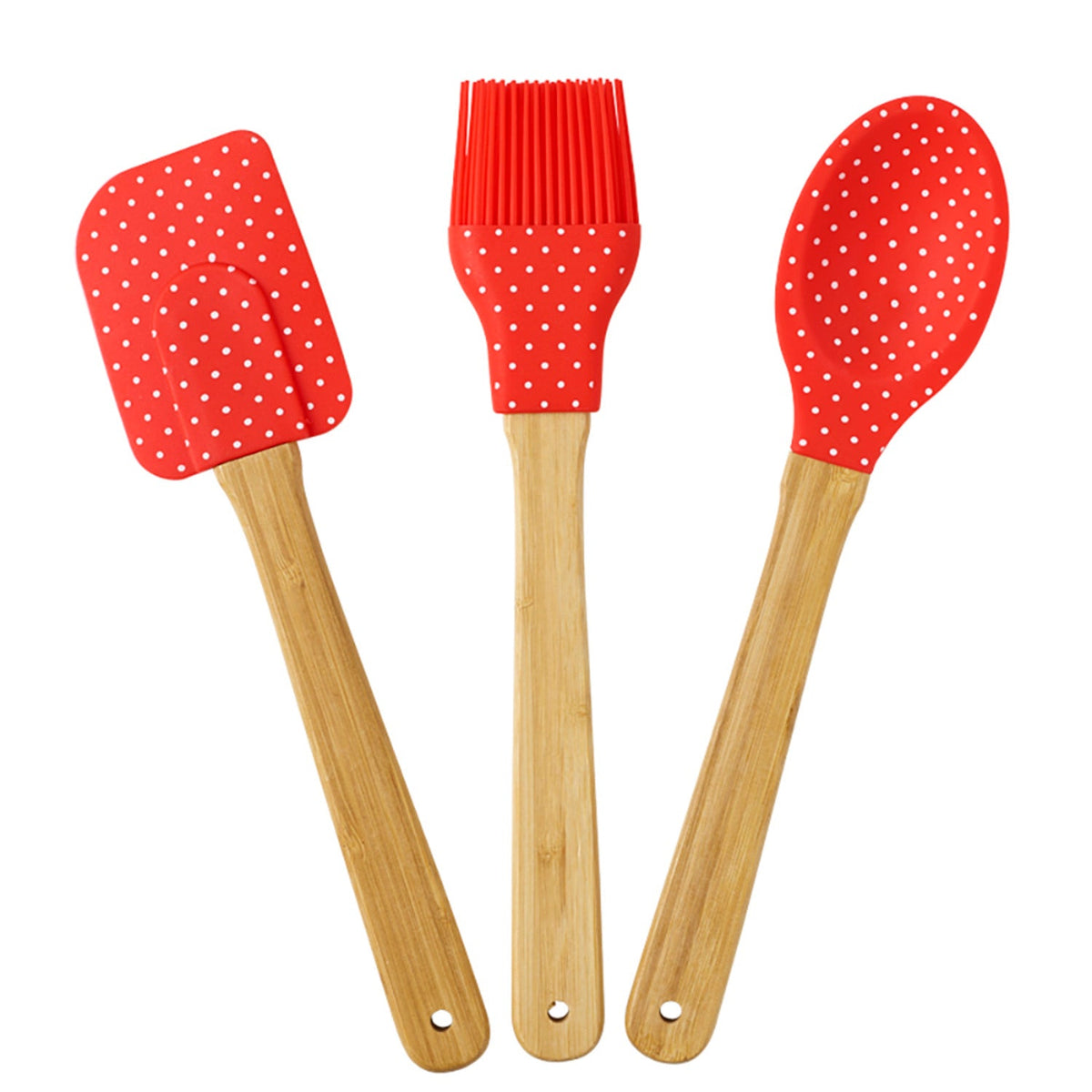 Lakeland Polka Dot Silicone and Bamboo Baking Tools – Set of 3