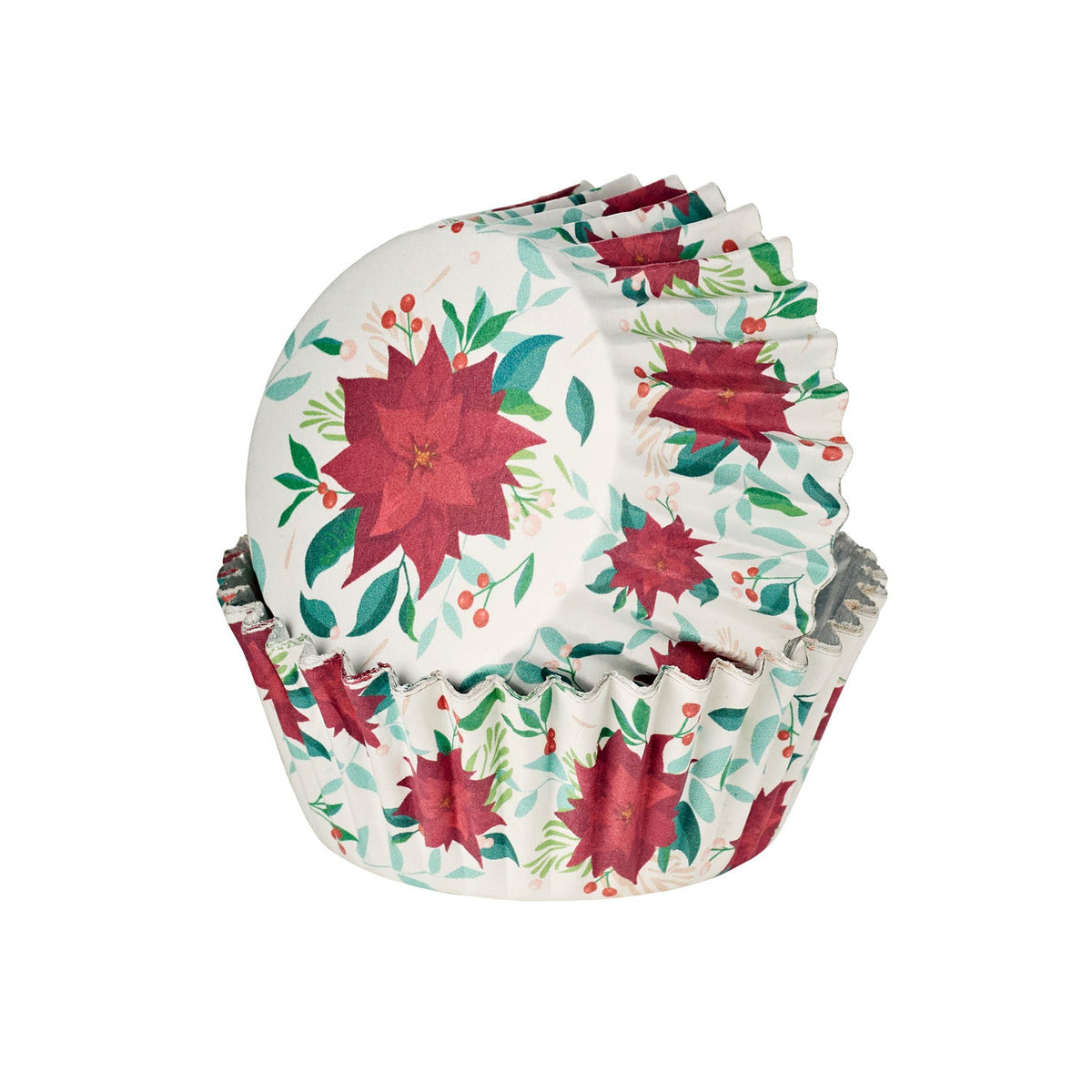 30 Poinsettia Foil-Lined Cupcake Cases