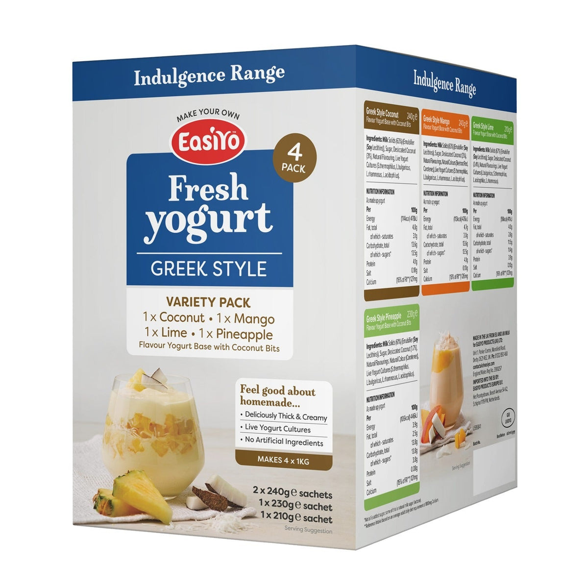 EasiYo Greek Style Coconut Variety Pack Yoghurt Mix x 4 Sachets