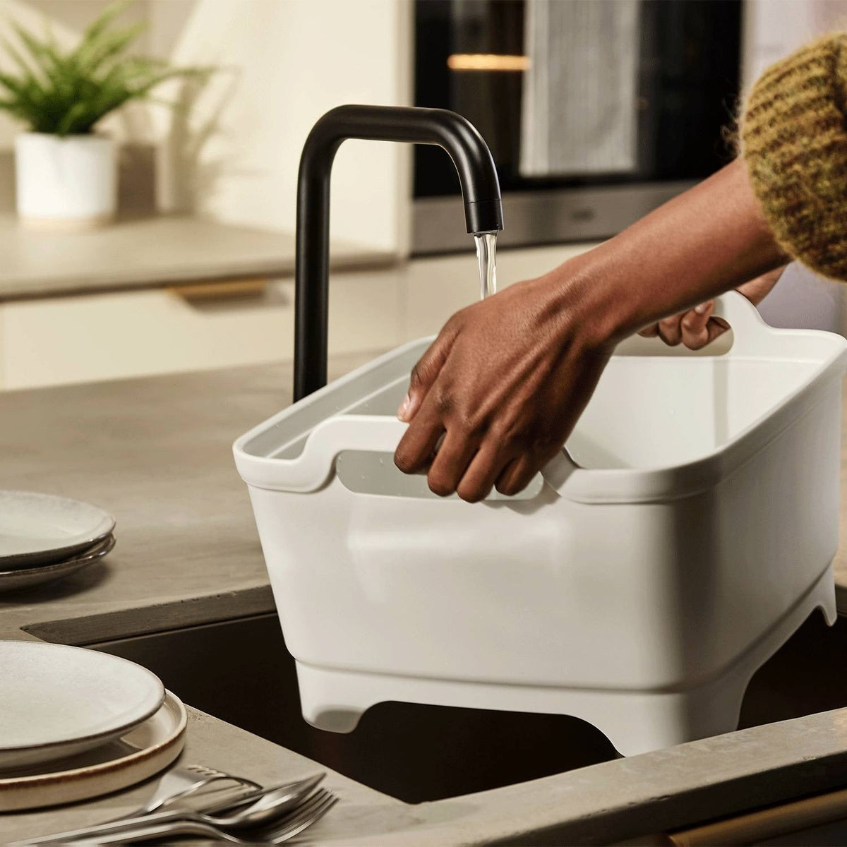 Joseph Joseph Wash and Drain Washing Up Bowl with Plug - Stone