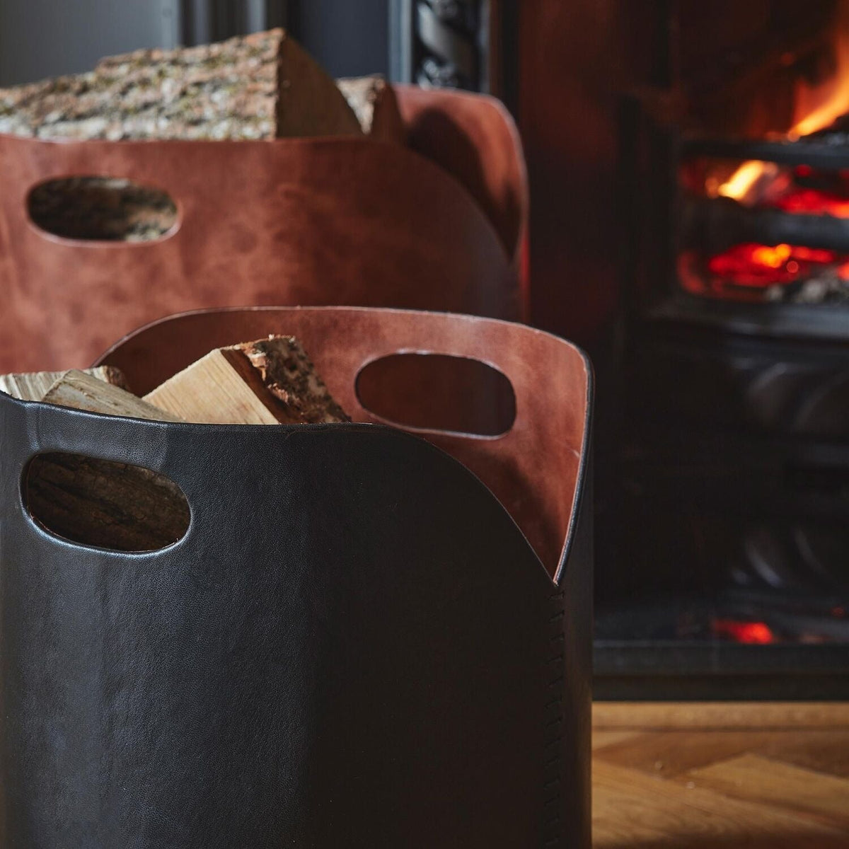 Black Faux Leather Log Bucket