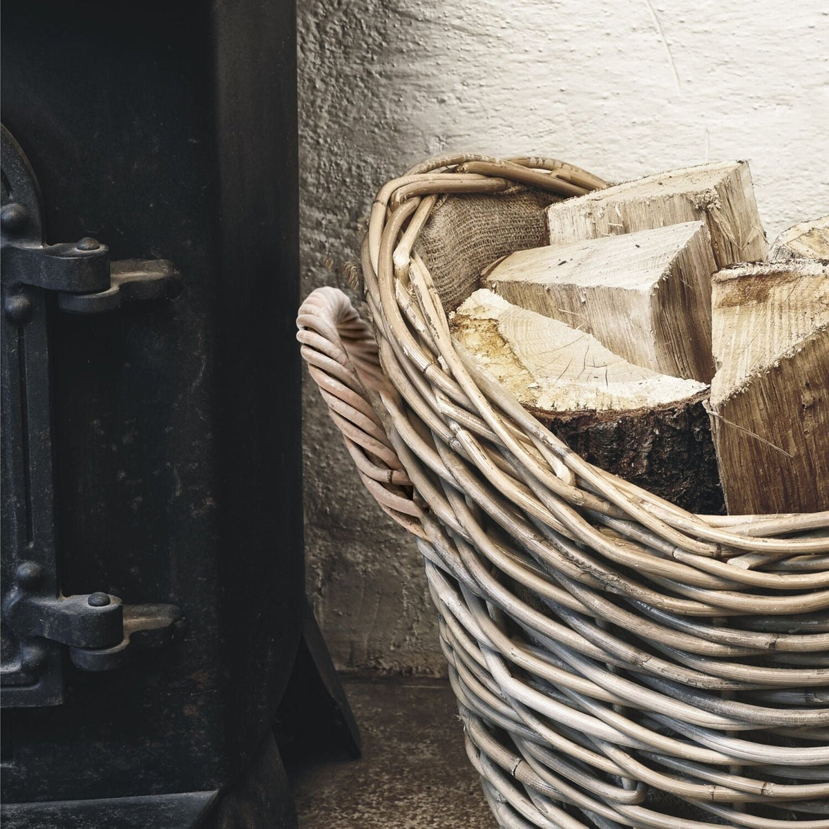 Oval Wicker Lined Log Basket