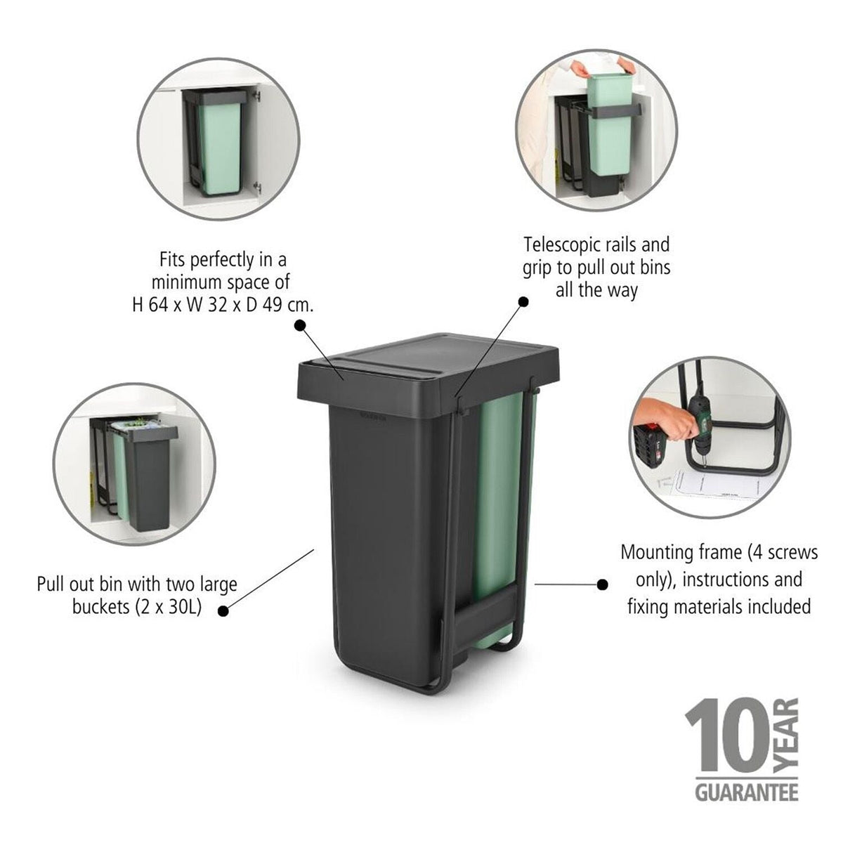 Brabantia Sort & Go Built-In Bin 30 + 30L