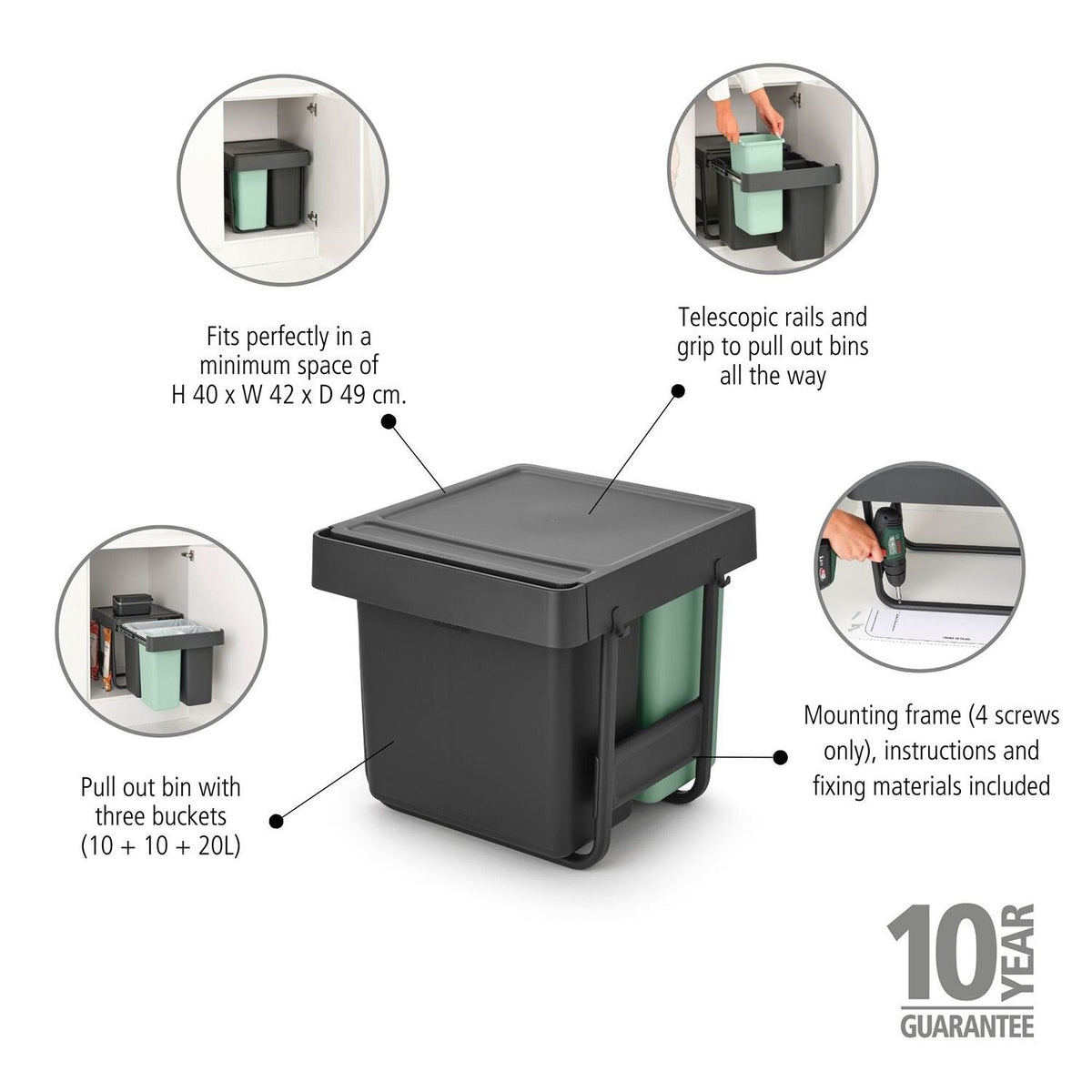 Brabantia Sort & Go Built-In Bin 10 + 10 + 20L