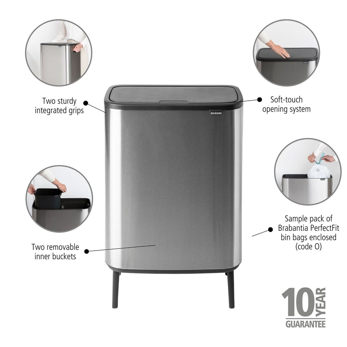 Brabantia Bo Touch Bin Matt Steel 60L