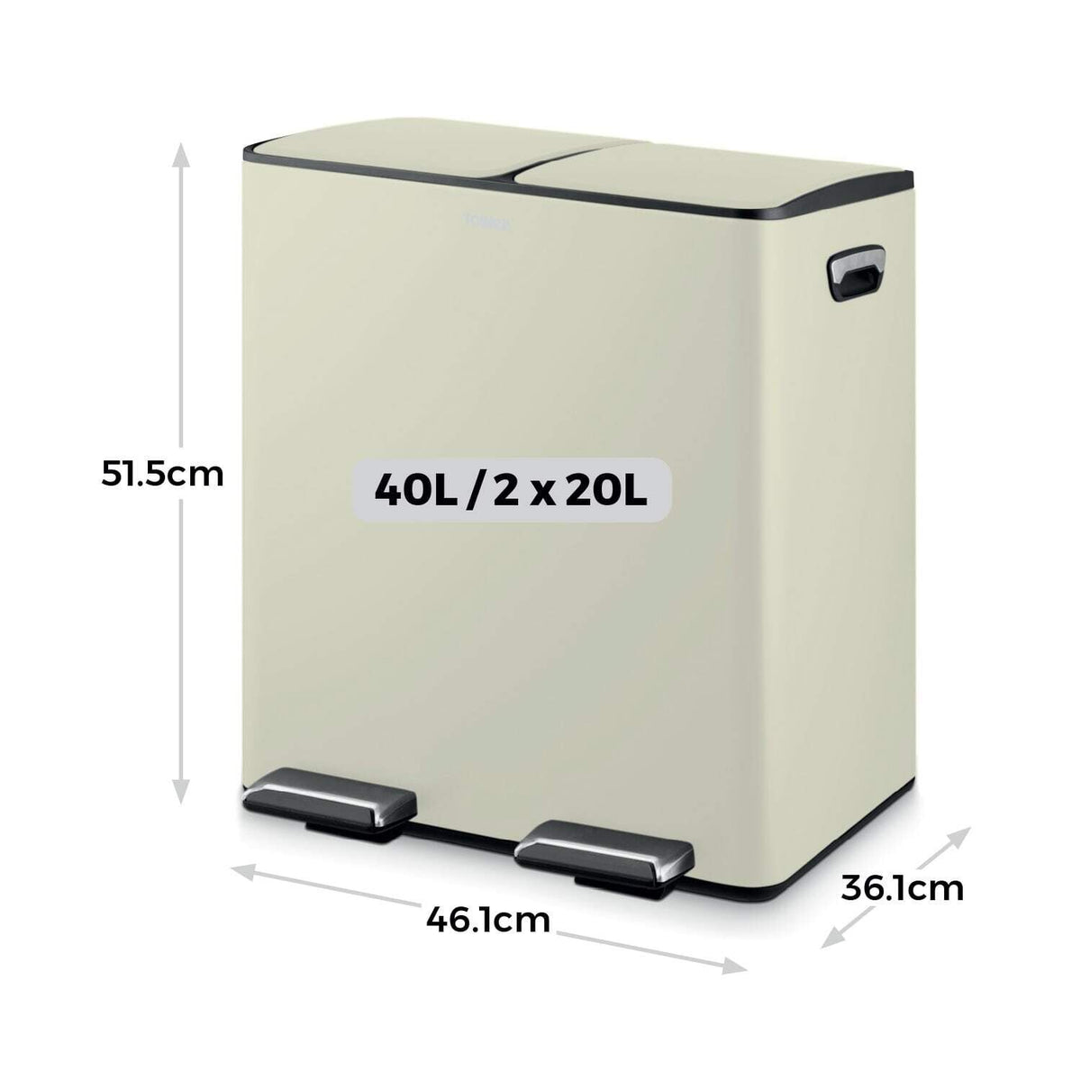 Tower 40L Recycling Pedal Bin - Cream