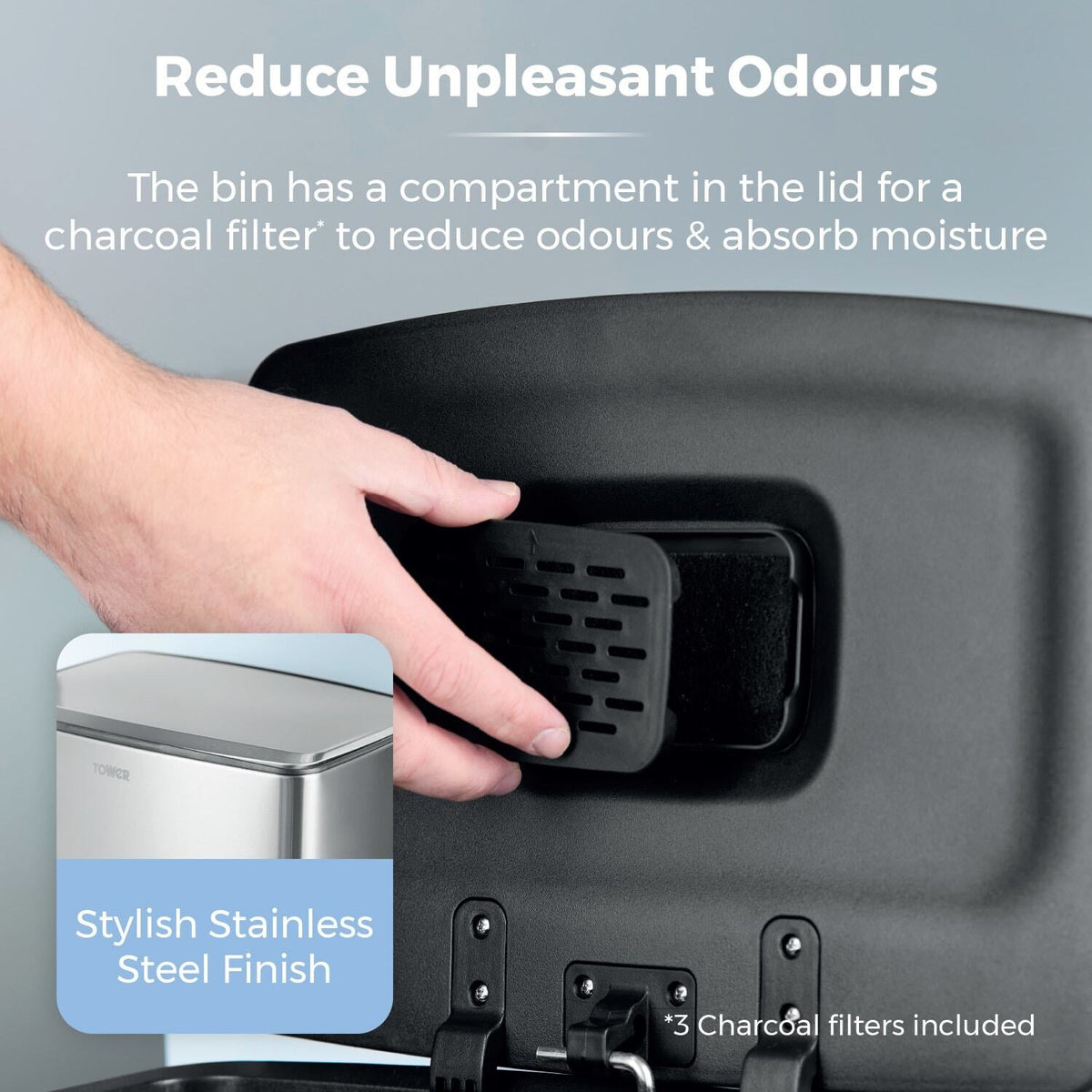 Tower 40L Rectangular Pedal Bin - Silver