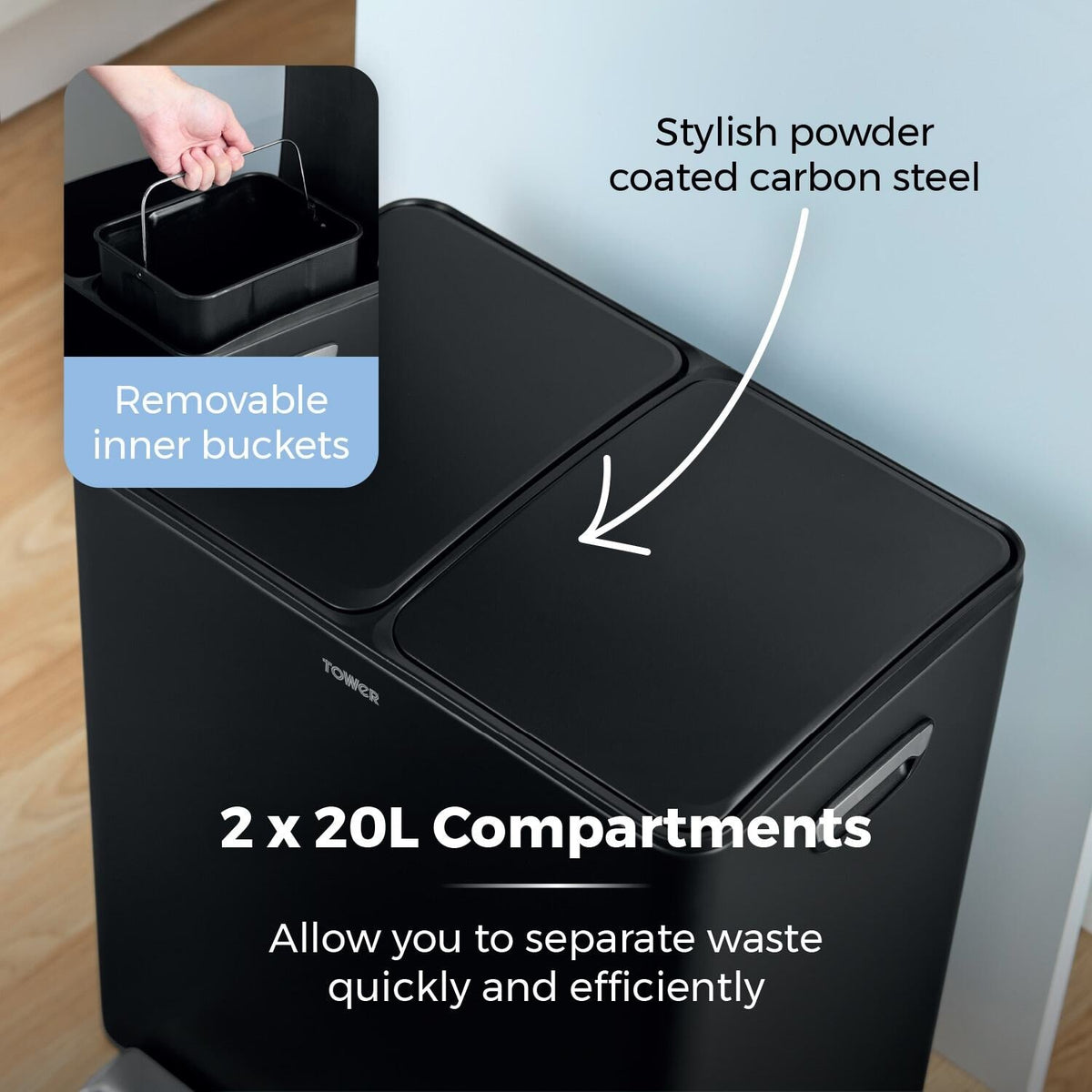 Tower 40L Recycling Pedal Bin - Black