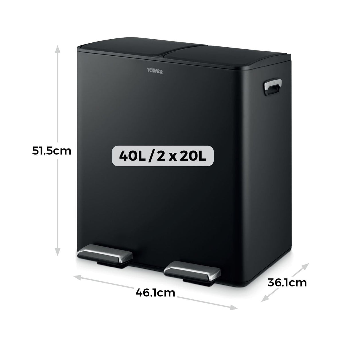 Tower 40L Recycling Pedal Bin - Black
