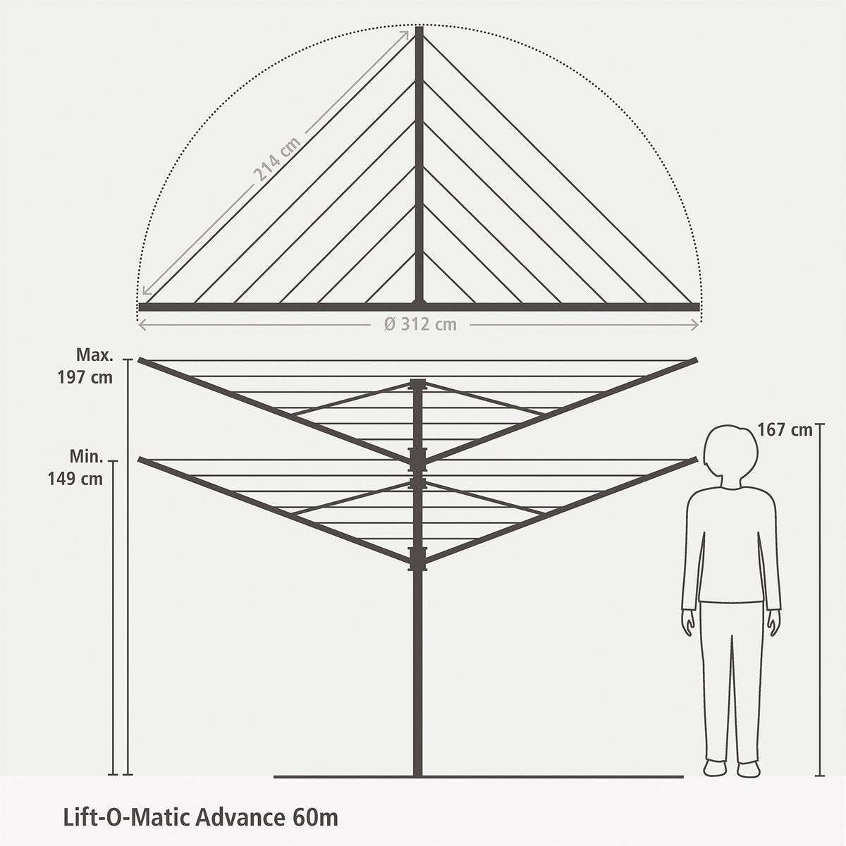 Brabantia 60M Lift-O-Matic Advance Rotary Airer Bundle
