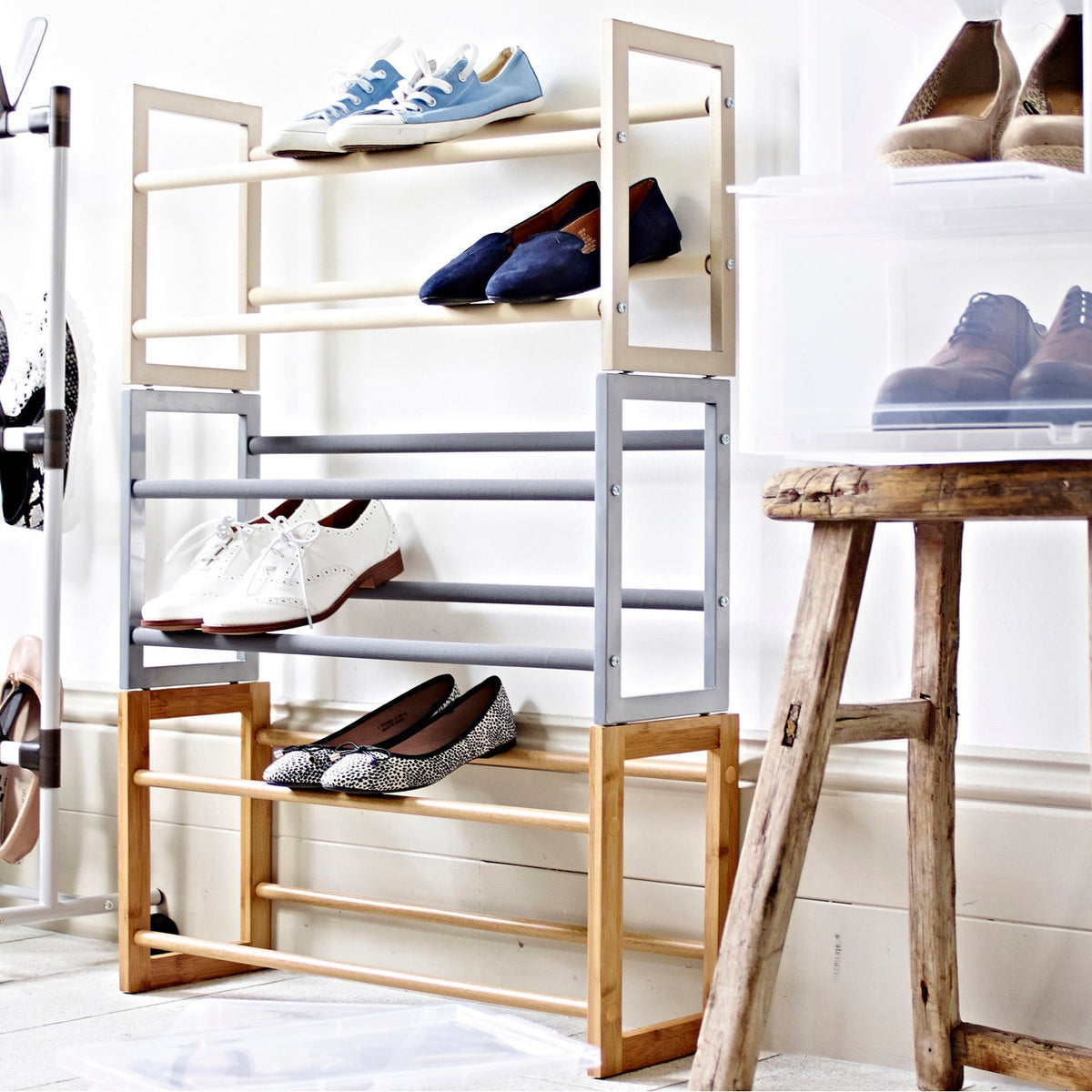 Extending and Stackable Steel Shoe Rack Silver