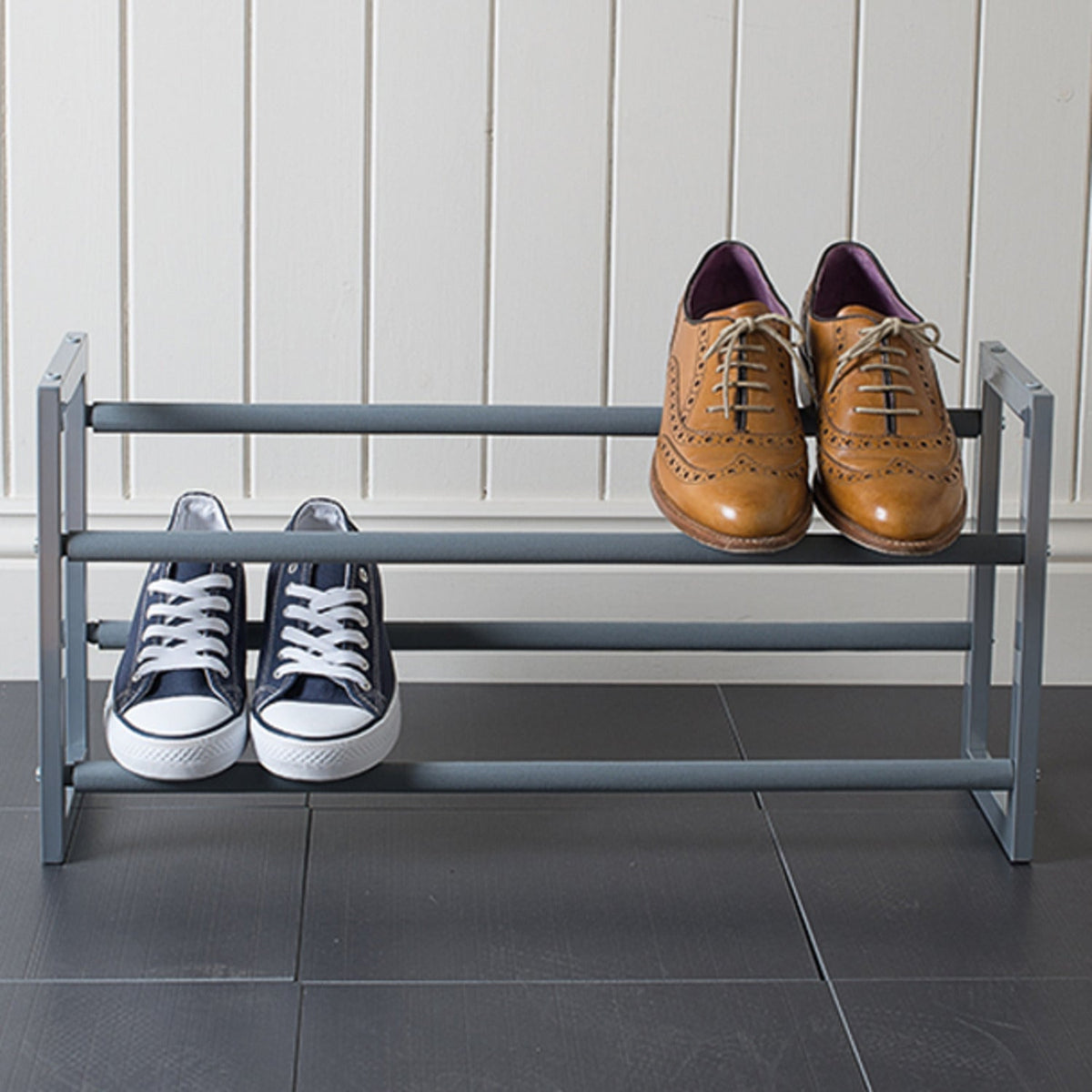 Extending and Stackable Steel Shoe Rack Silver
