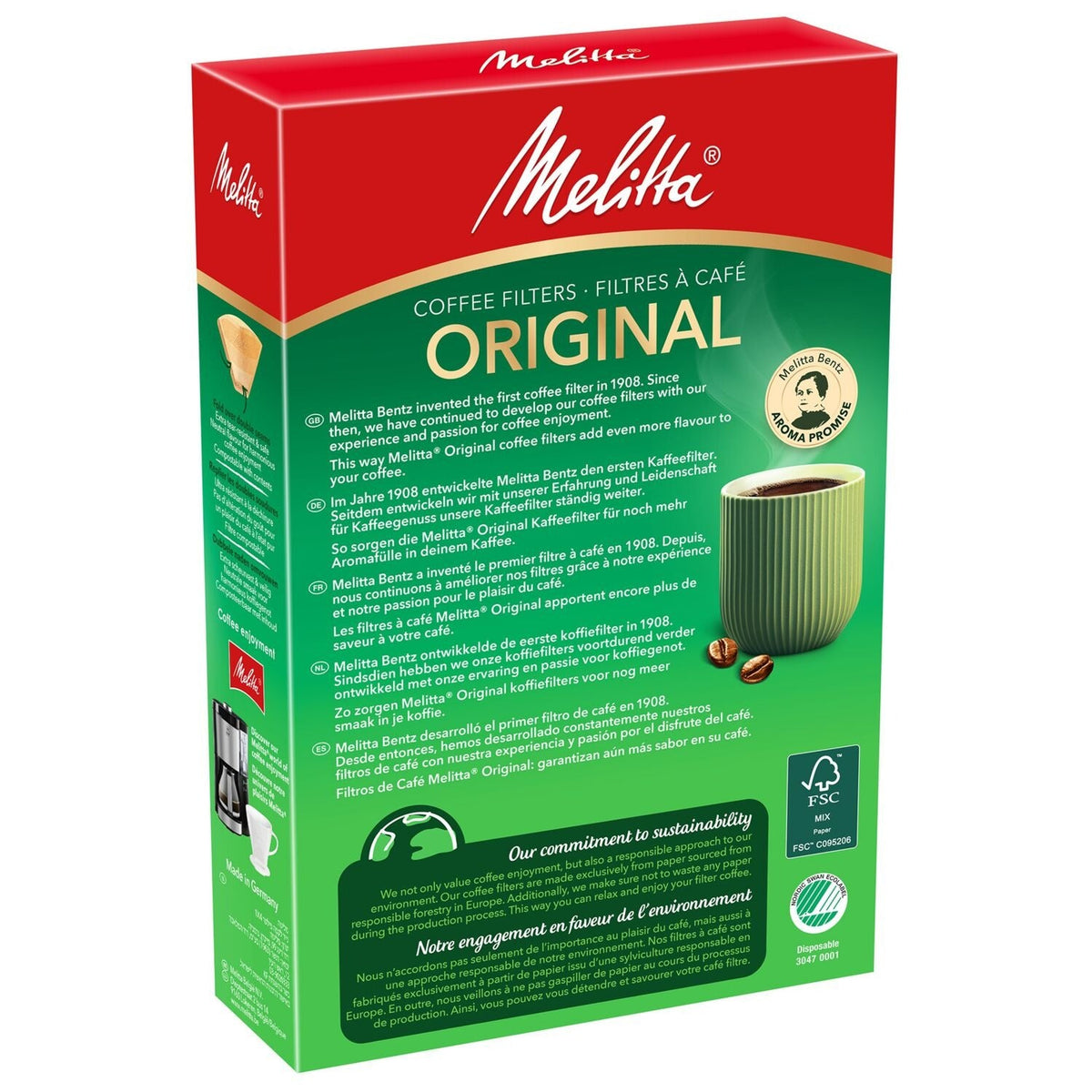 Melitta Original Unbleached Aromapor Paper Coffee Filters – Pack of 80