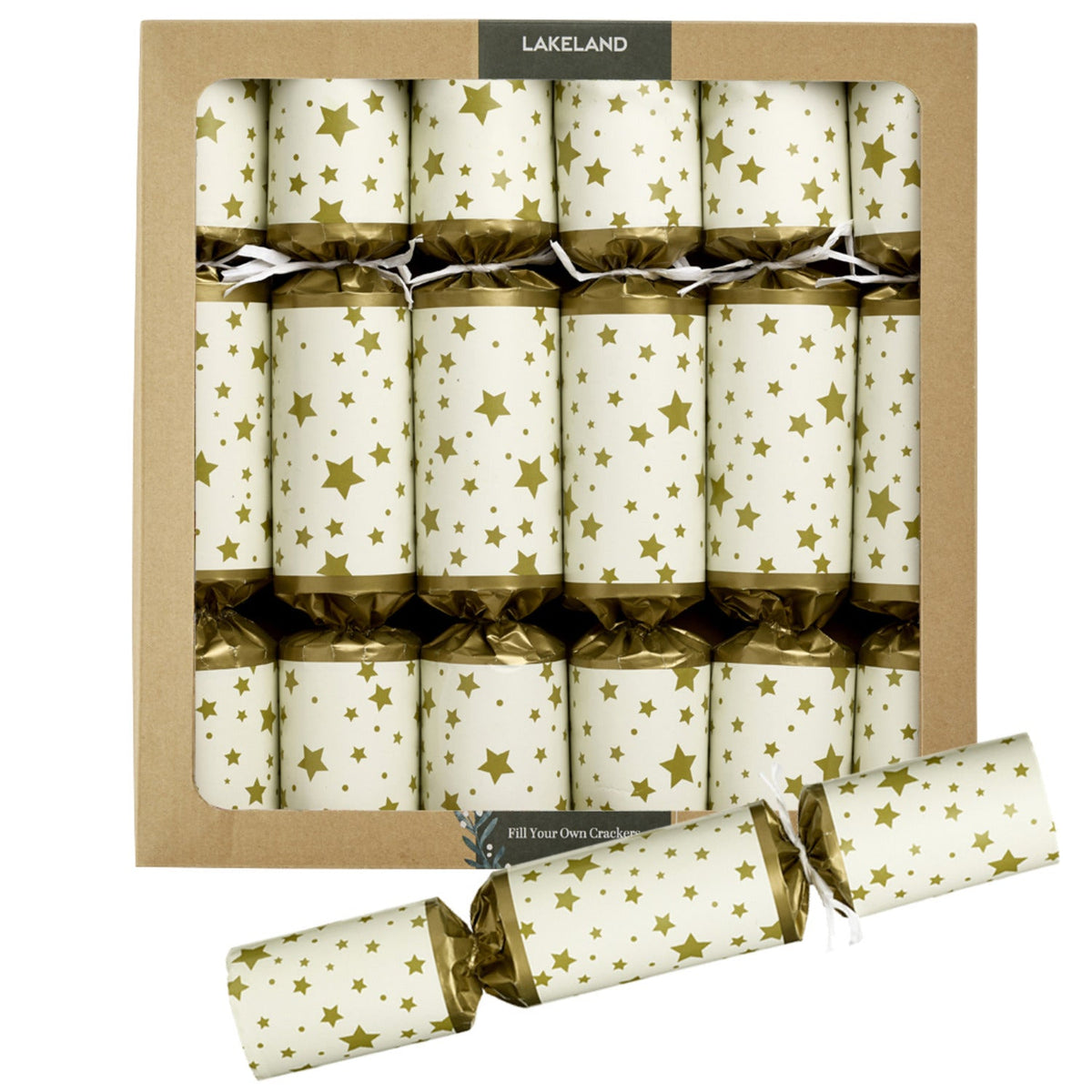 6 Fill-Your-Own Gold Star Christmas Crackers