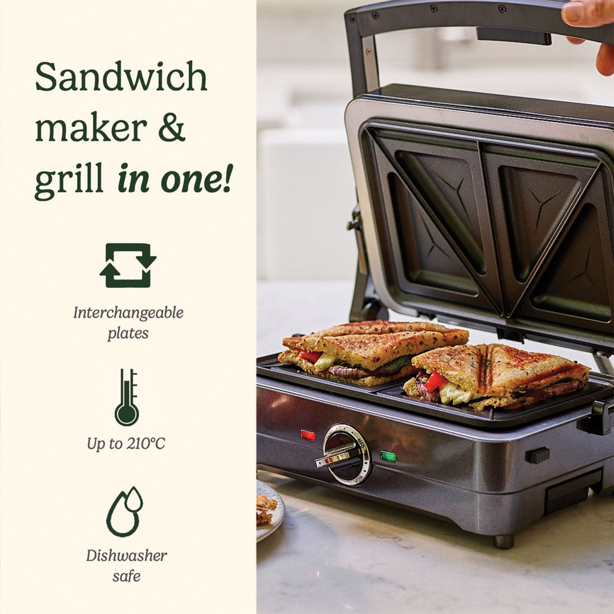 Cuisinart 2-in-1 Grill and Sandwich Maker Midnight Grey GRSM4U