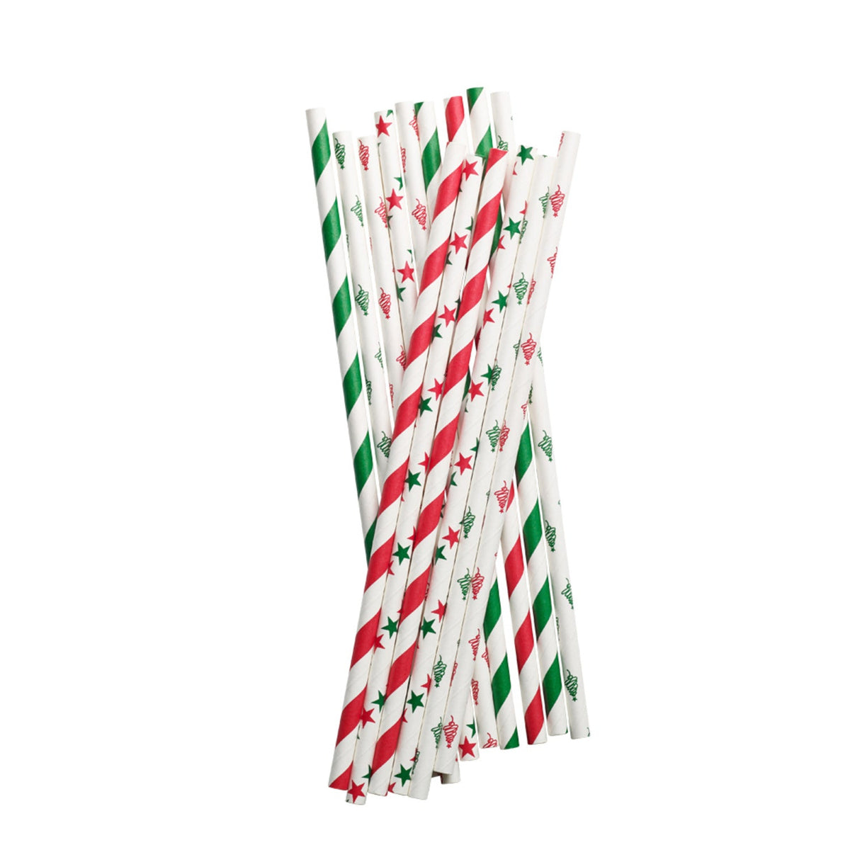 50 Christmas Print Paper Straws