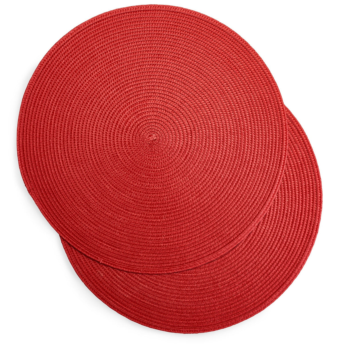 2 Circular Ribbed Red Place Mats 38cm Dia