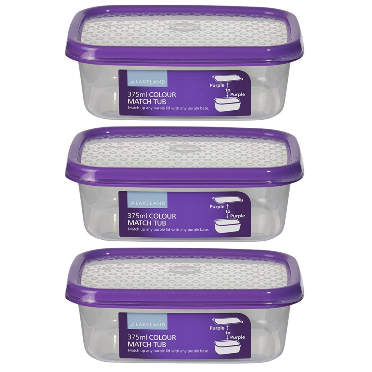 Colour Match Lidded Food Storage Containers 375ml x 3