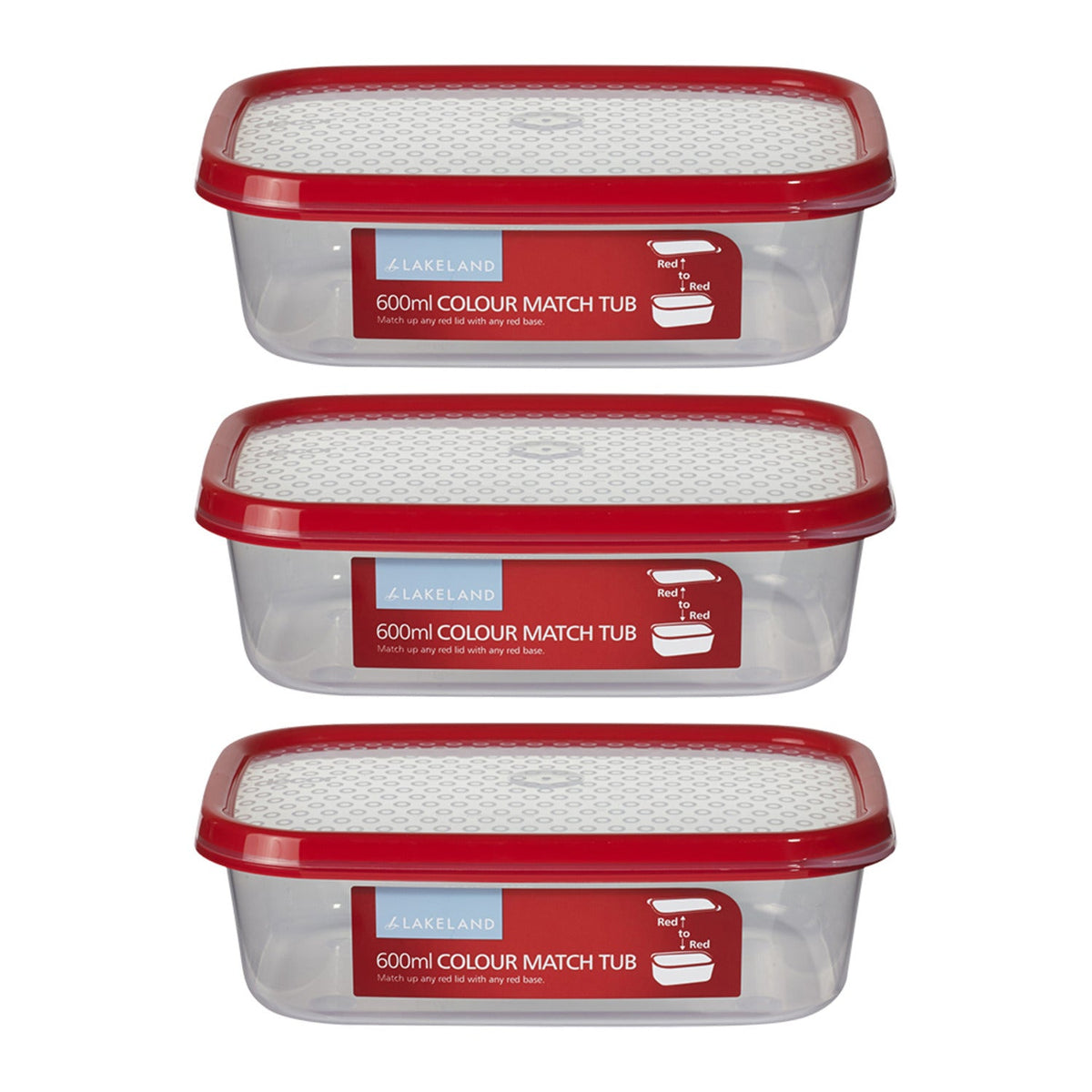 Colour Match Lidded Food Storage Containers 600ml x 3