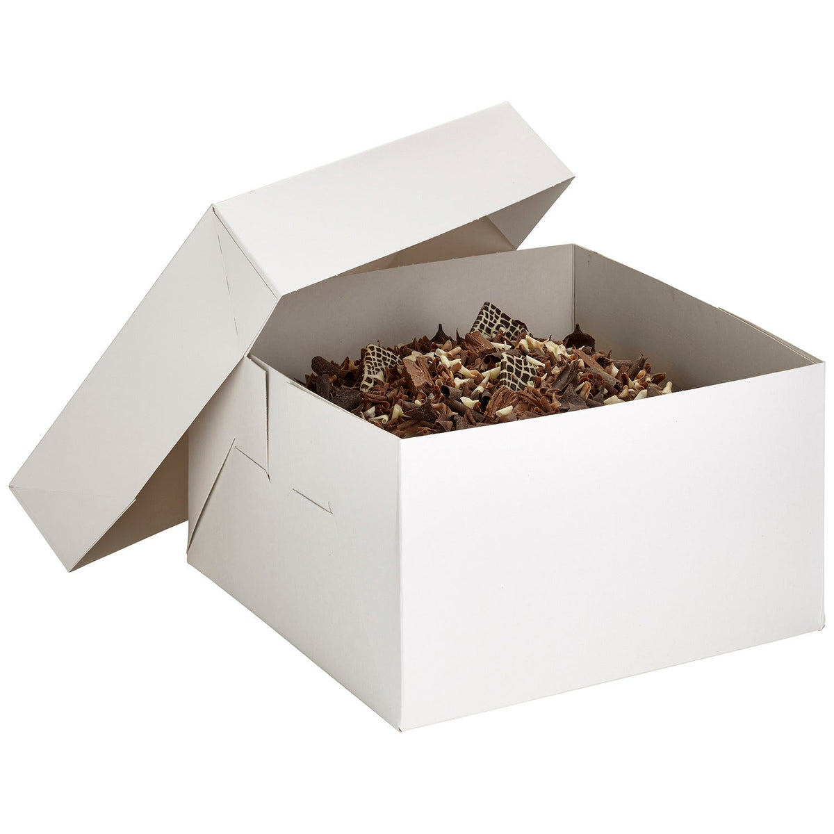 25cm Square White Flat-Pack Cardboard Cake Gift Box & Lid