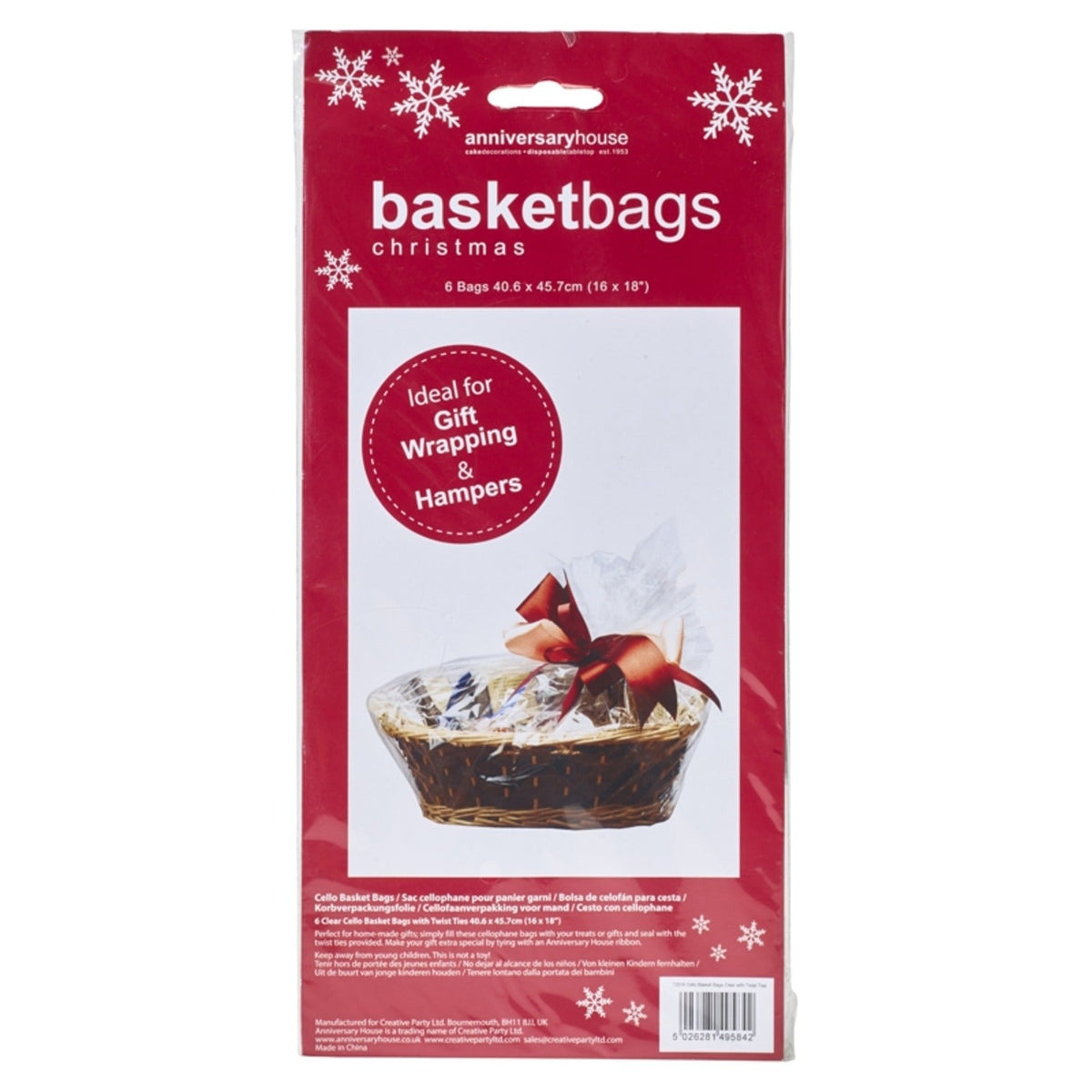 6 Clear Christmas Hamper Basket Bags 40 x 45cm