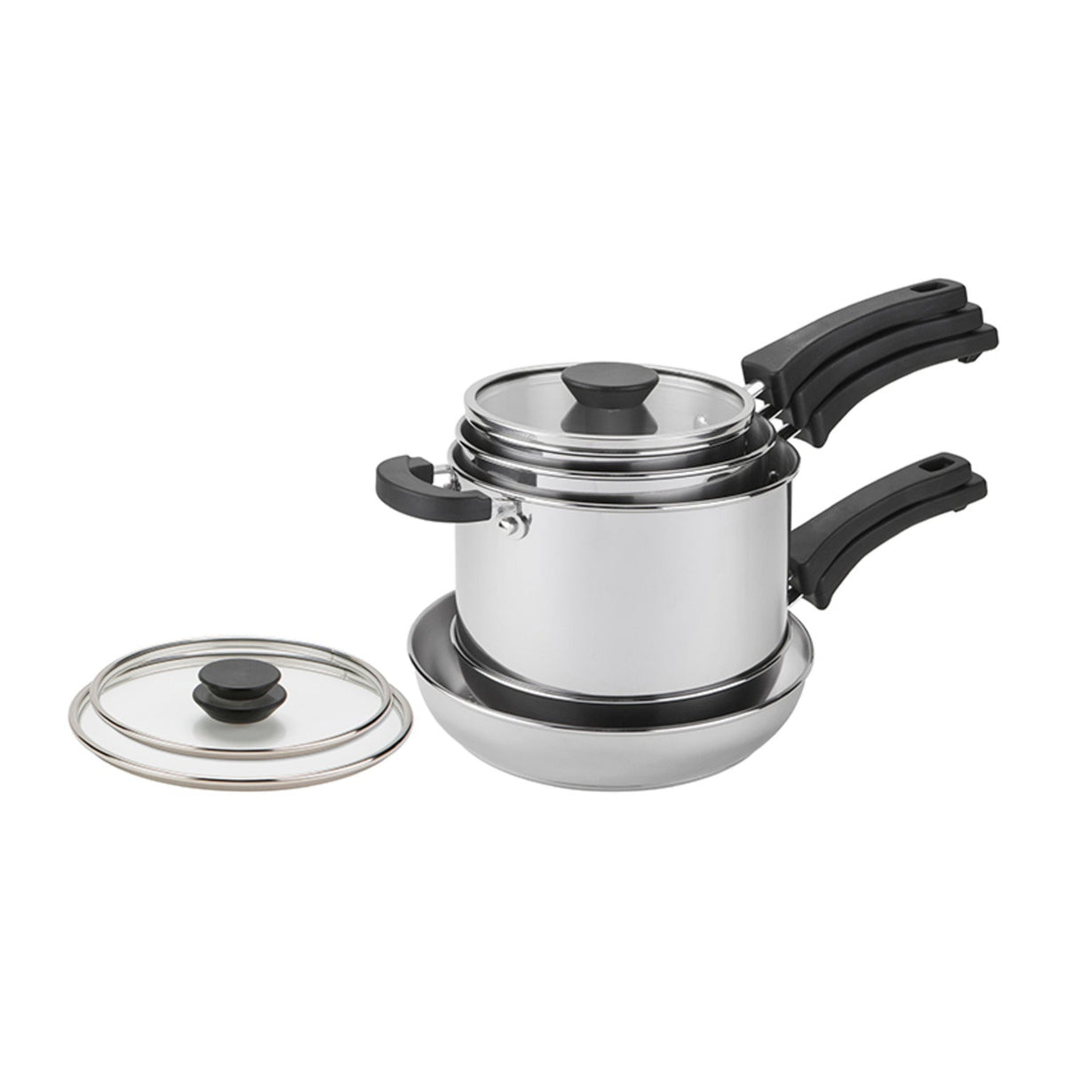 Prestige Kitchen Hacks 5-Piece Stainless Steel Nesting Pan Set
