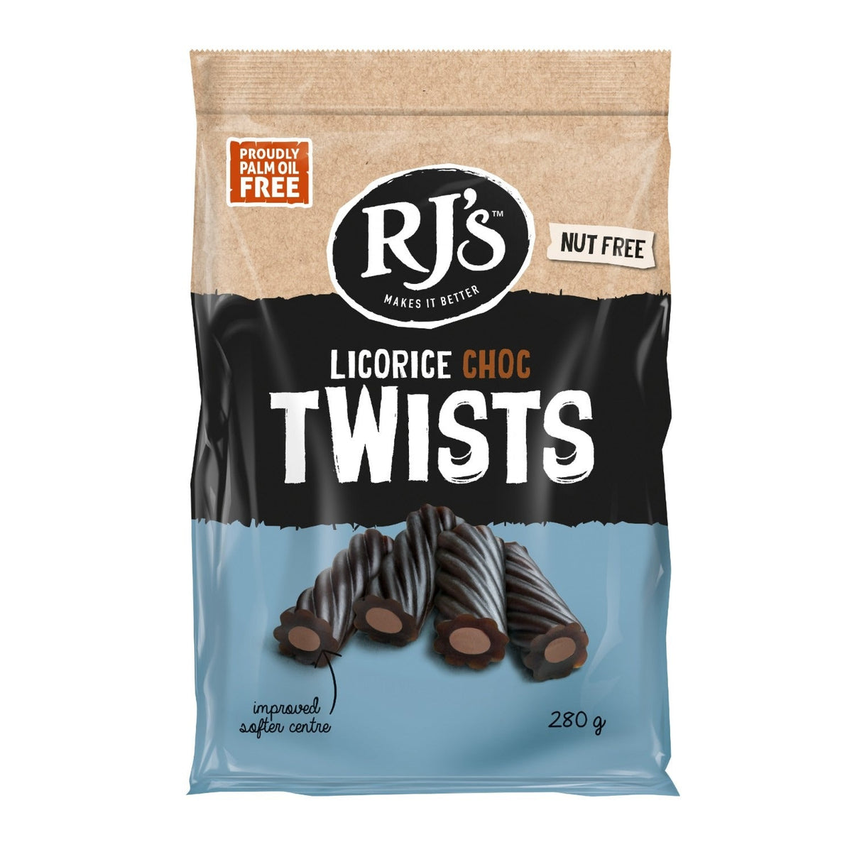 RJ’s Liquorice Choc Twists 280g