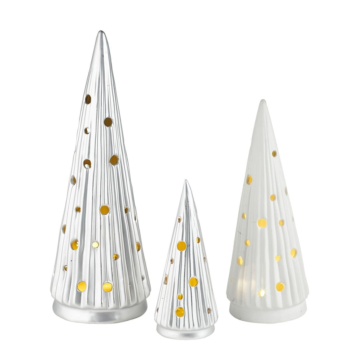 Set of 3 Ceramic Christmas Tree Lanterns with LED Tealights