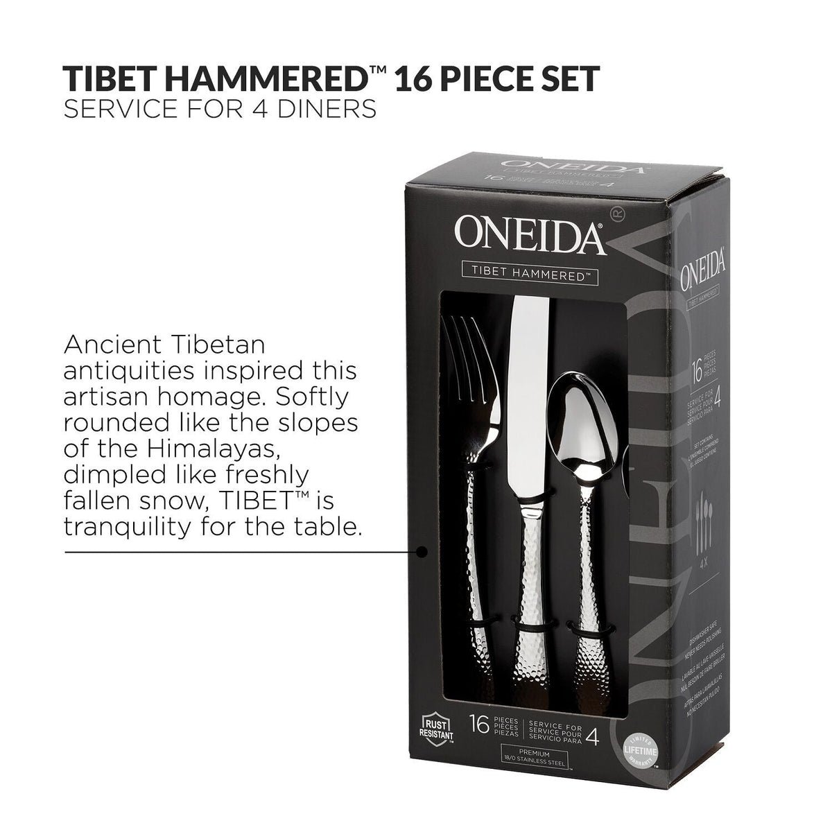 Oneida Tibet Hammered 16-Piece Cutlery Set