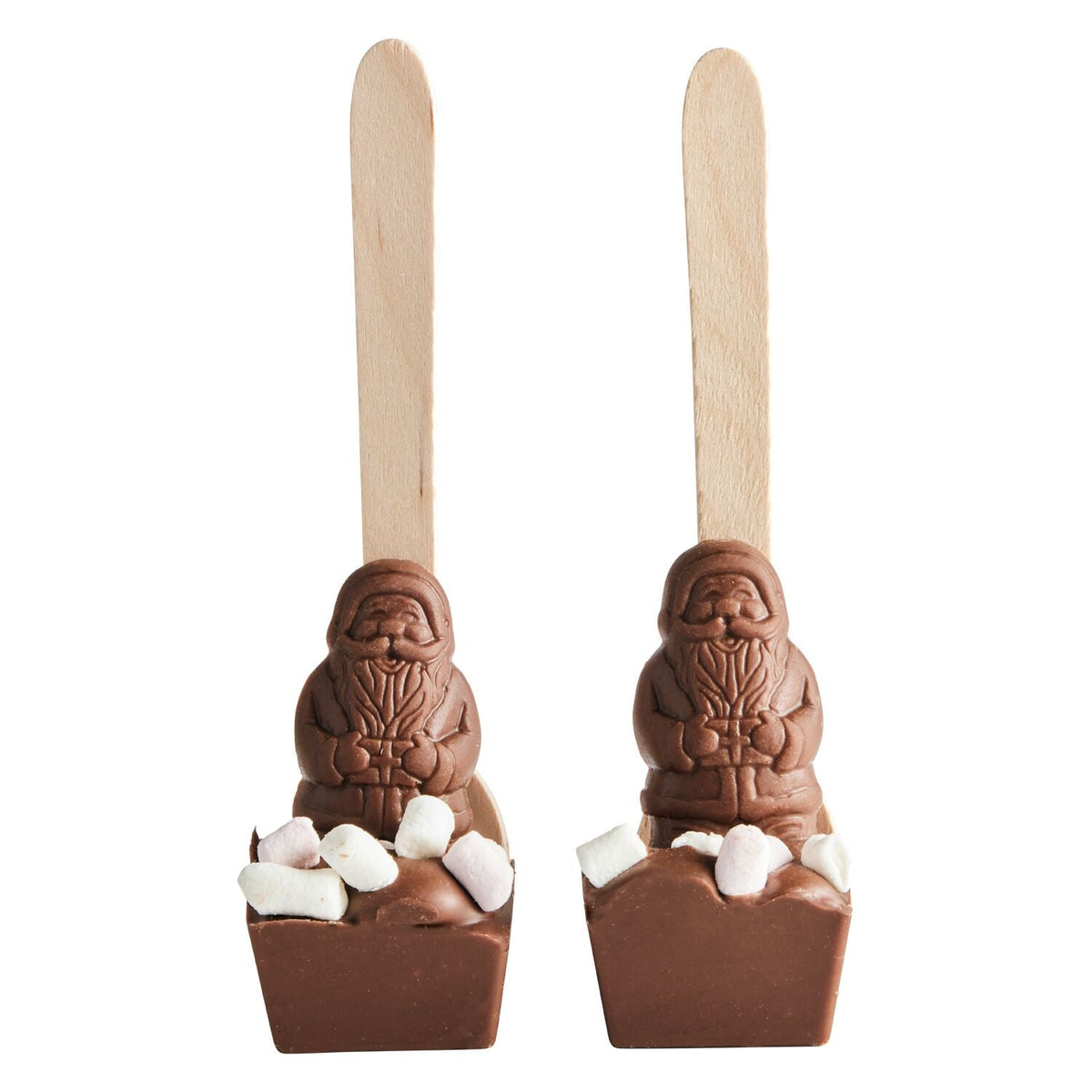2 Hot Chocolate Spoons with Marshmallows and Chocolate Santa