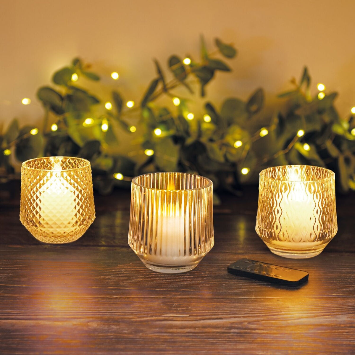 Lakeland Rechargeable LED Candles with Glass Votives – Set of 3