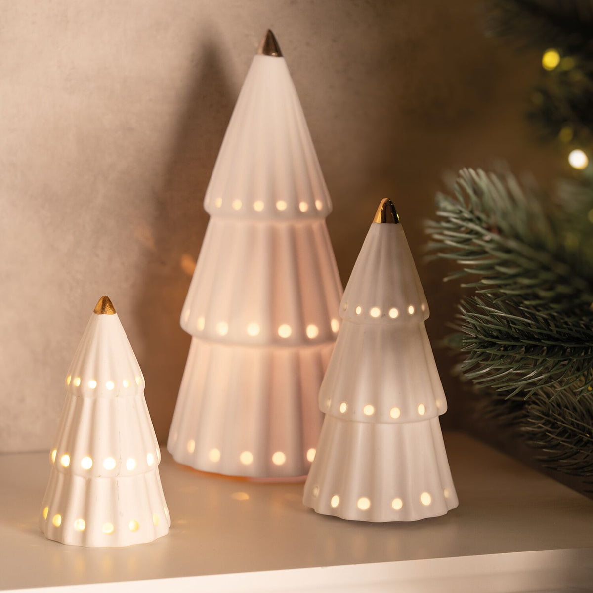 Lakeland White Ceramic Trees – Set of 3