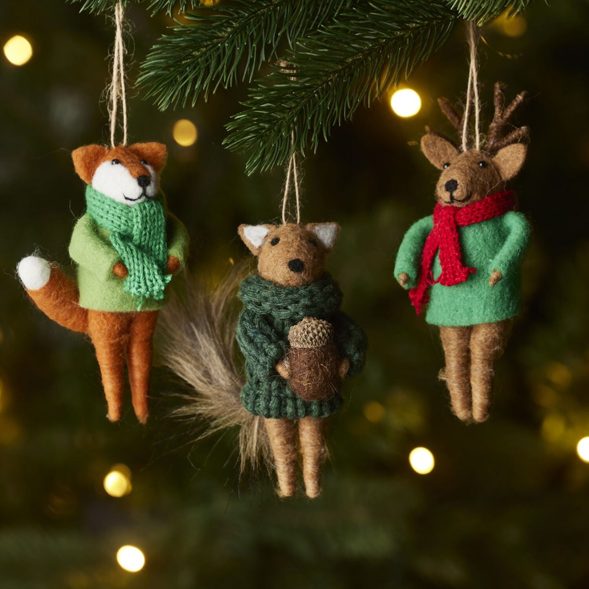 Lakeland Felt Animal Hanging Decorations - Set of 3