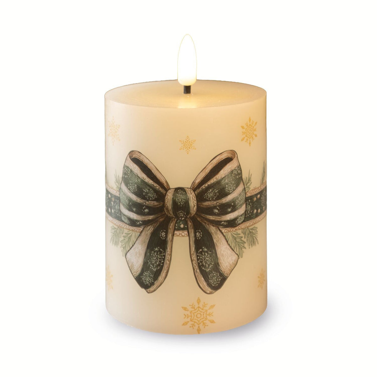 Lakeland Green Bow LED Pillar Candle