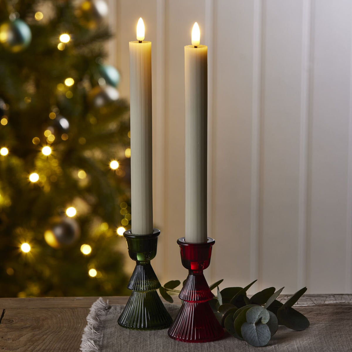 Lakeland Cream Ribbed LED Taper Candles – Set of 2