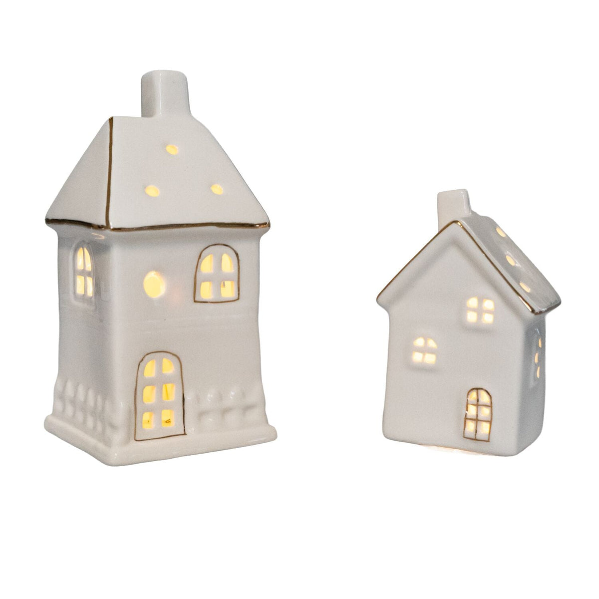 Lakeland White Gloss LED Houses - Set of 2