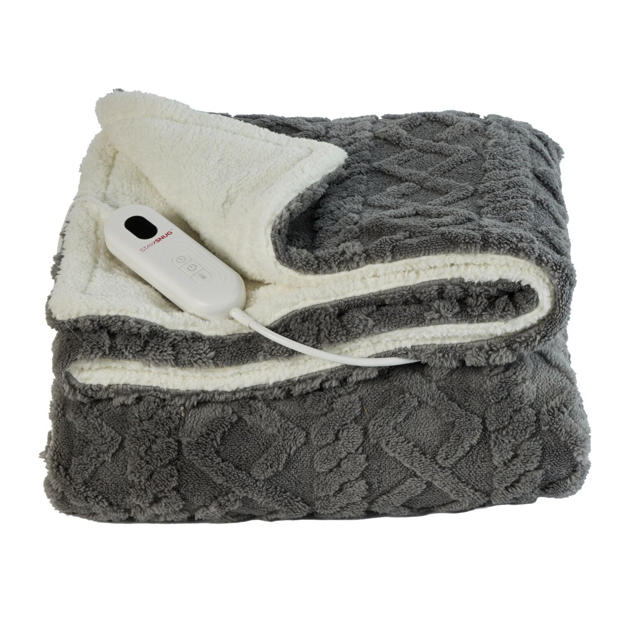 StaySnug Charcoal Knit Effect Sherpa Heated Throw