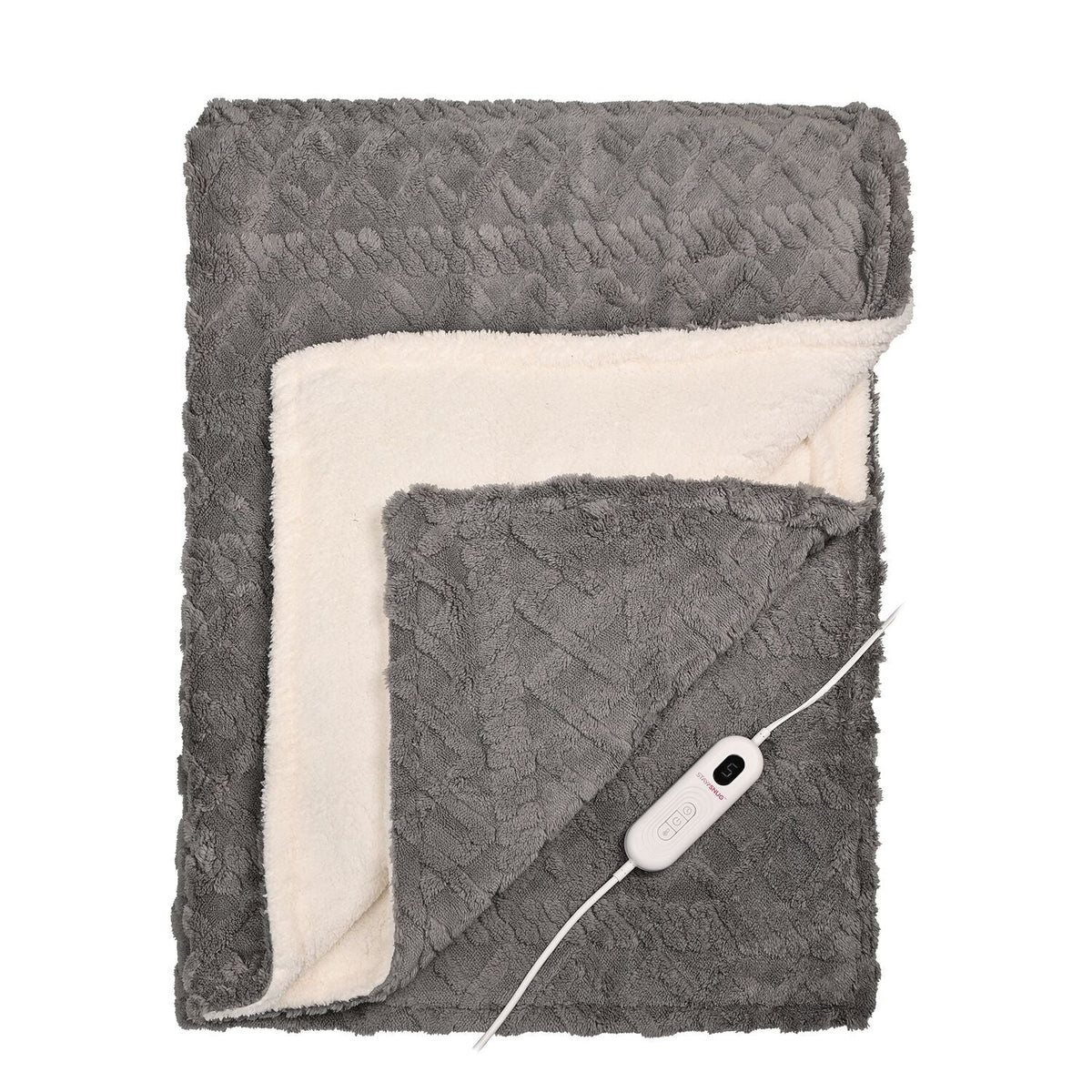 StaySnug Charcoal Knit Effect Sherpa Heated Throw