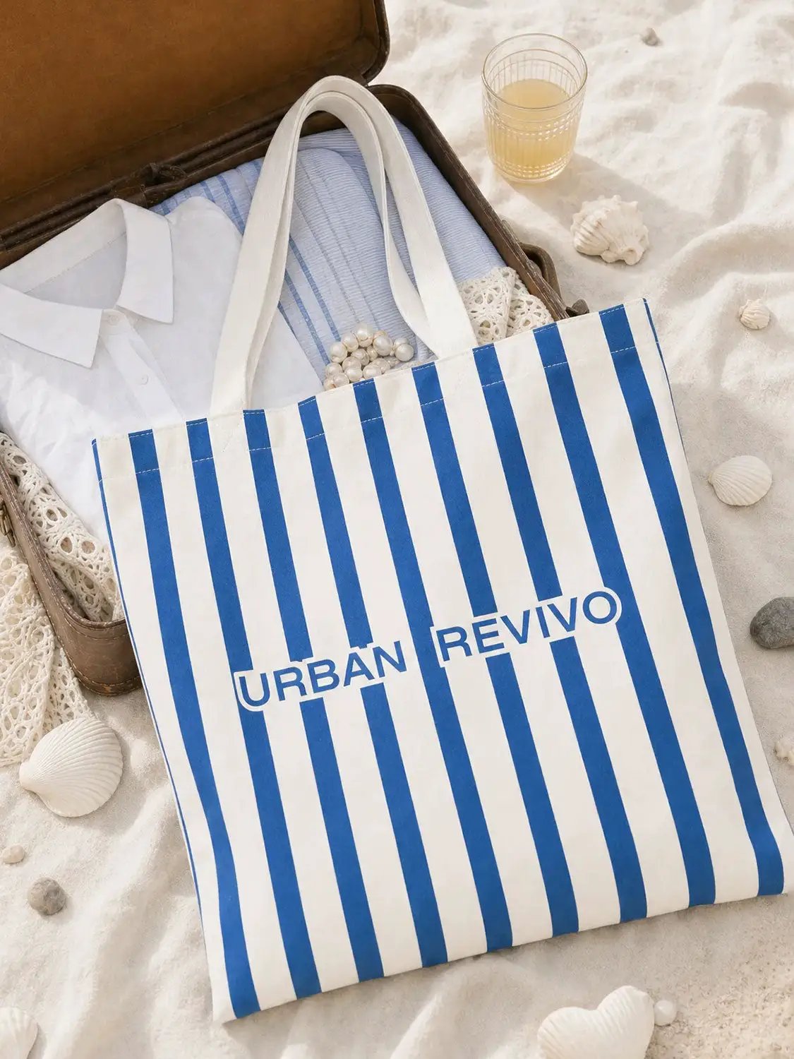 Classic Fit Vertical Stripe Cotton Letter Print Daily Bag