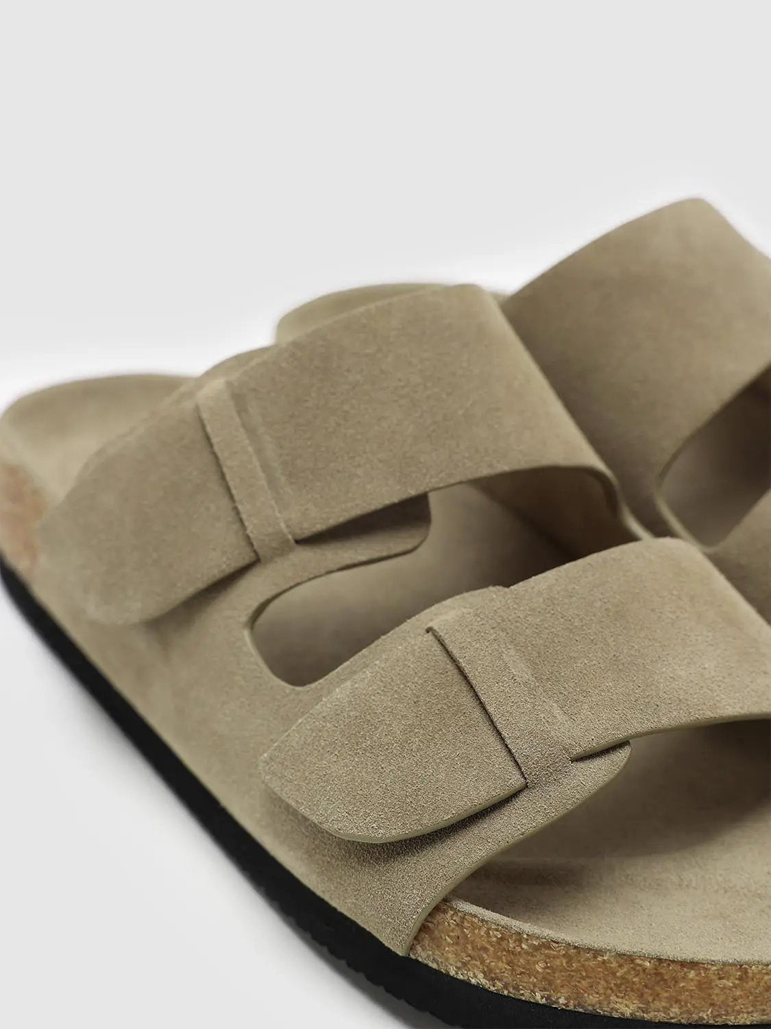 Two Strap Split Leather Upper Cork Footbed Sandals Slippers