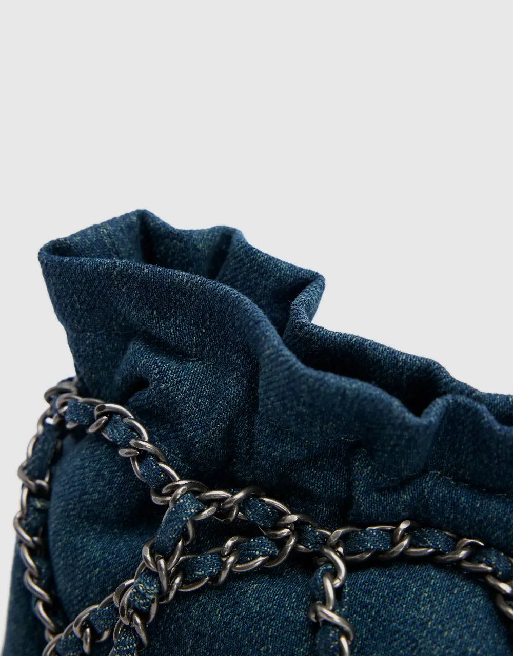 Ruched Textured Chain Strap Denim Shoulder Bag