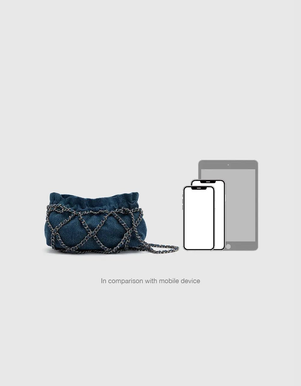 Ruched Textured Chain Strap Denim Shoulder Bag