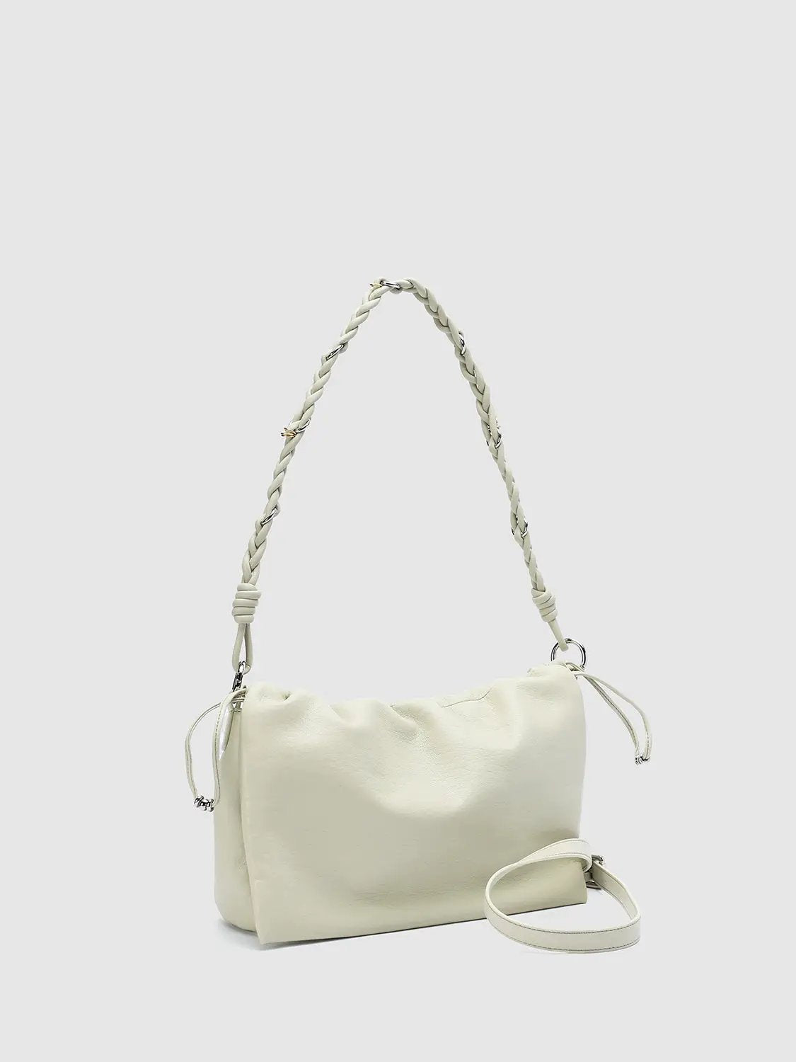 Gathered Braided Strap Textured Shell Shoulder Bag