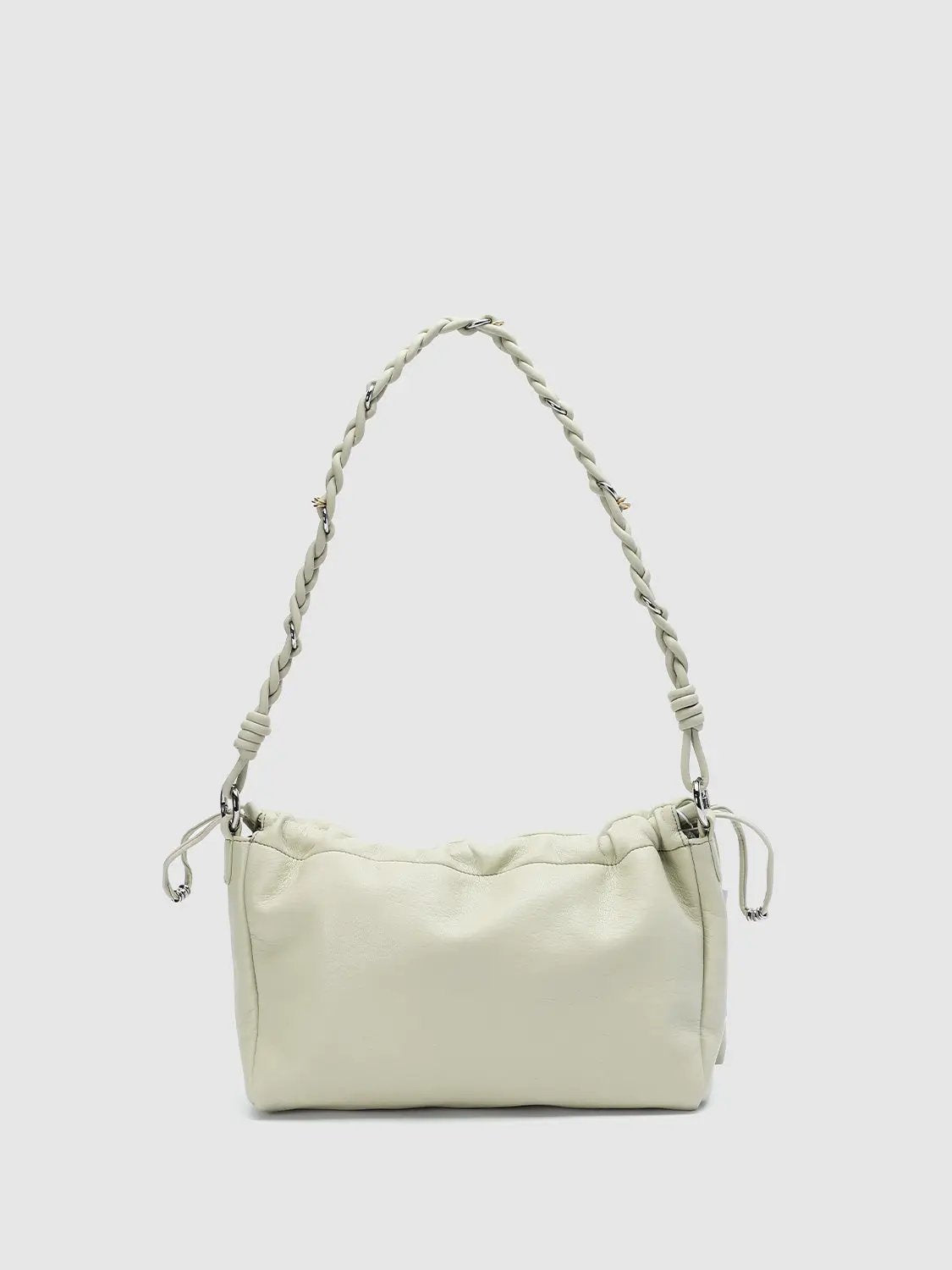 Gathered Braided Strap Textured Shell Shoulder Bag