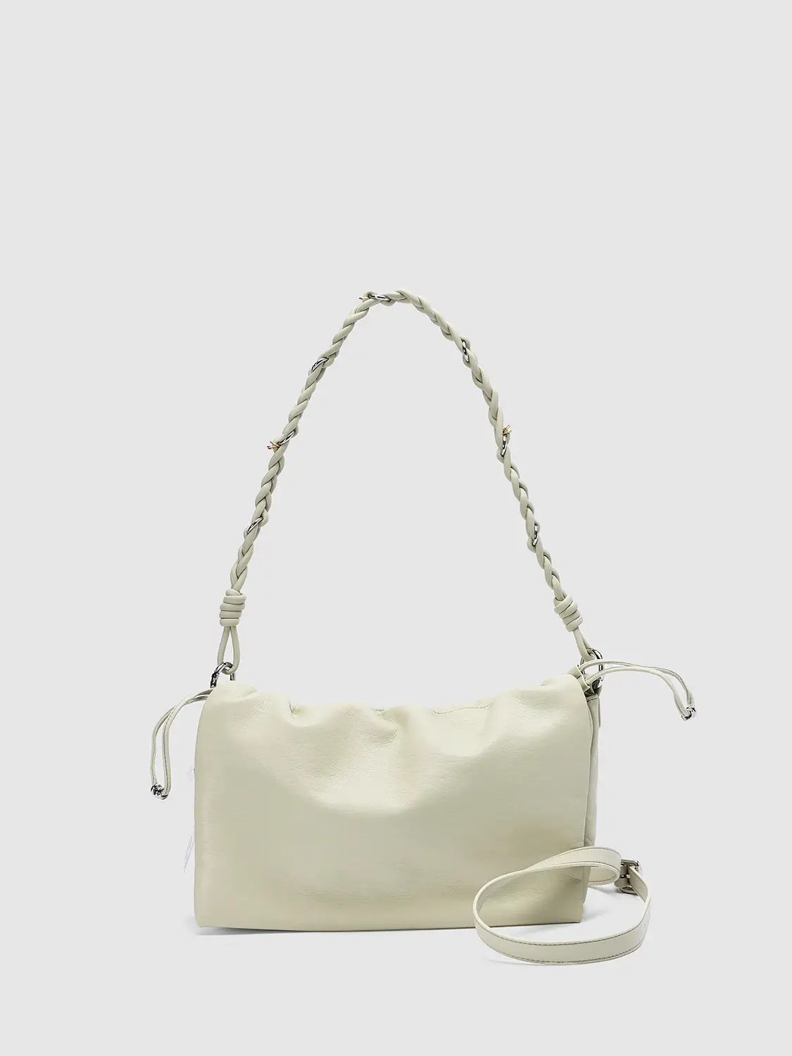Gathered Braided Strap Textured Shell Shoulder Bag