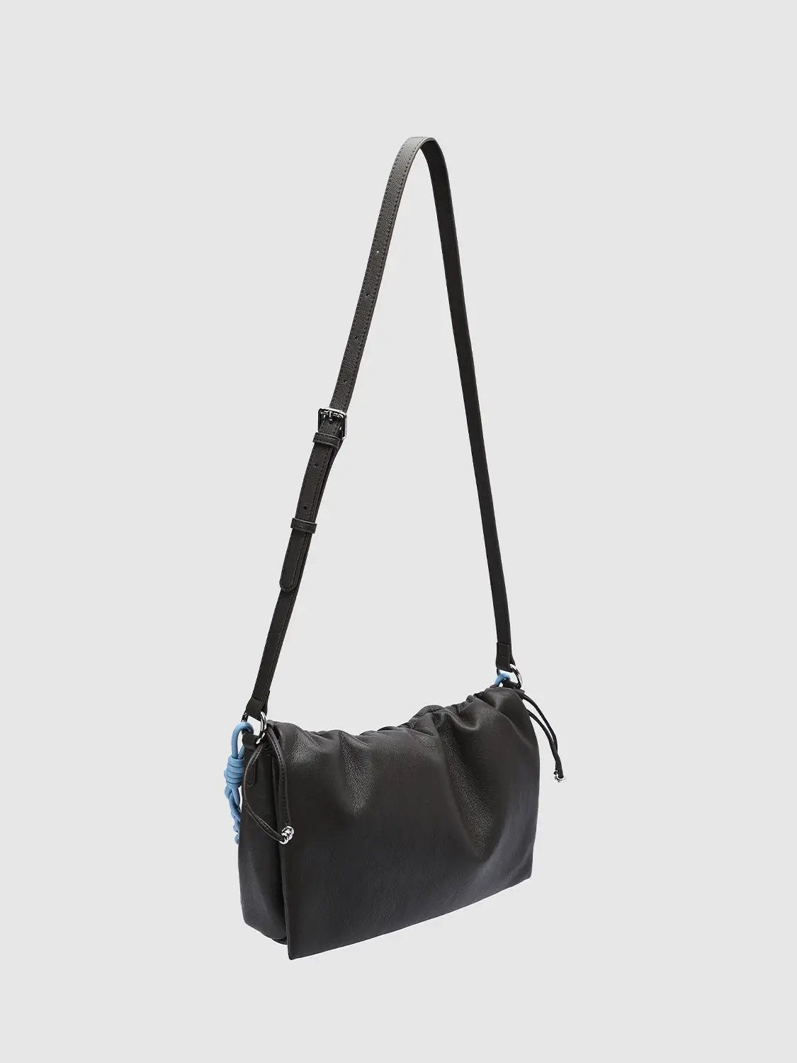 Gathered Braided Strap Textured Shell Shoulder Bag