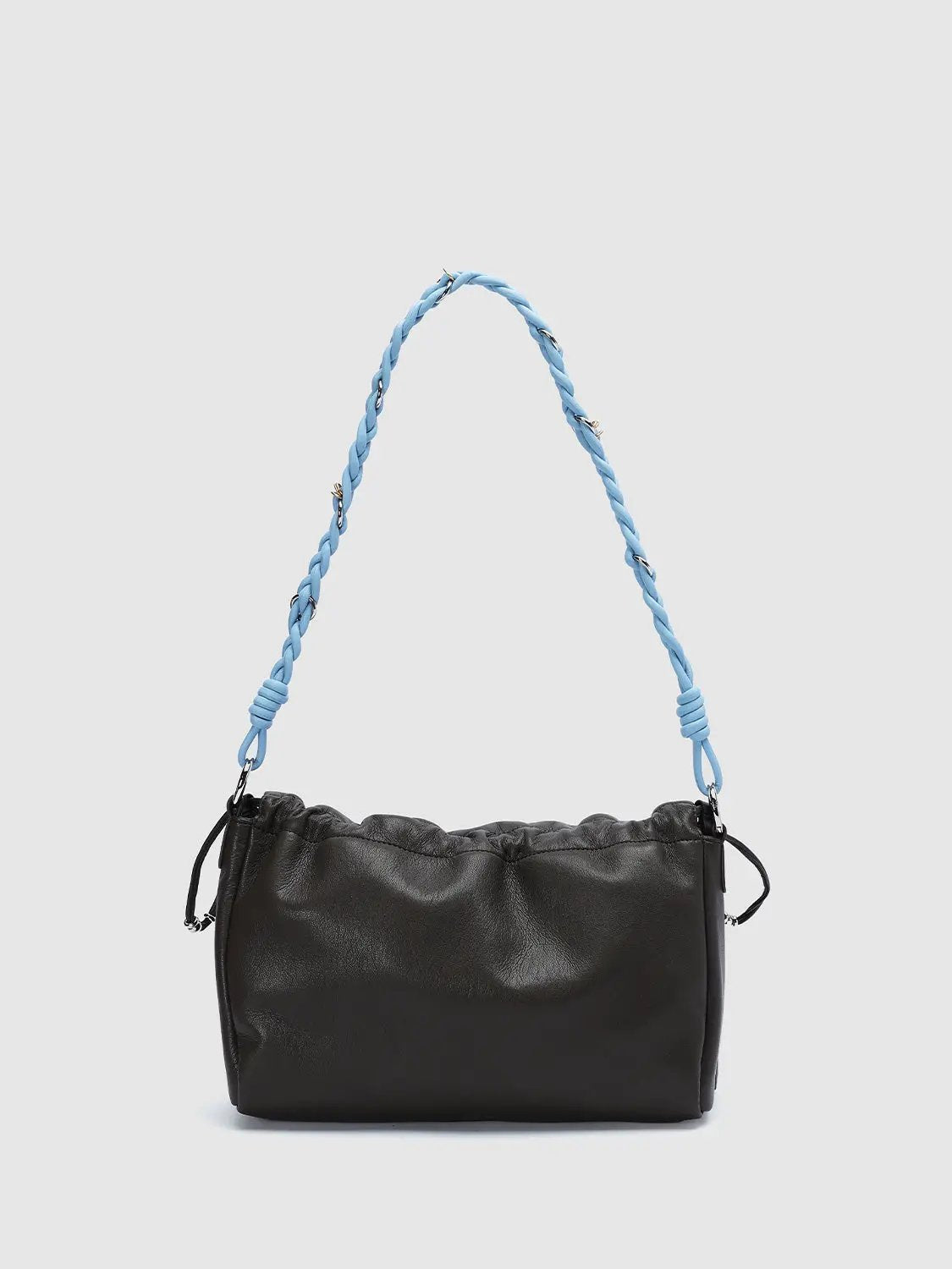 Gathered Braided Strap Textured Shell Shoulder Bag